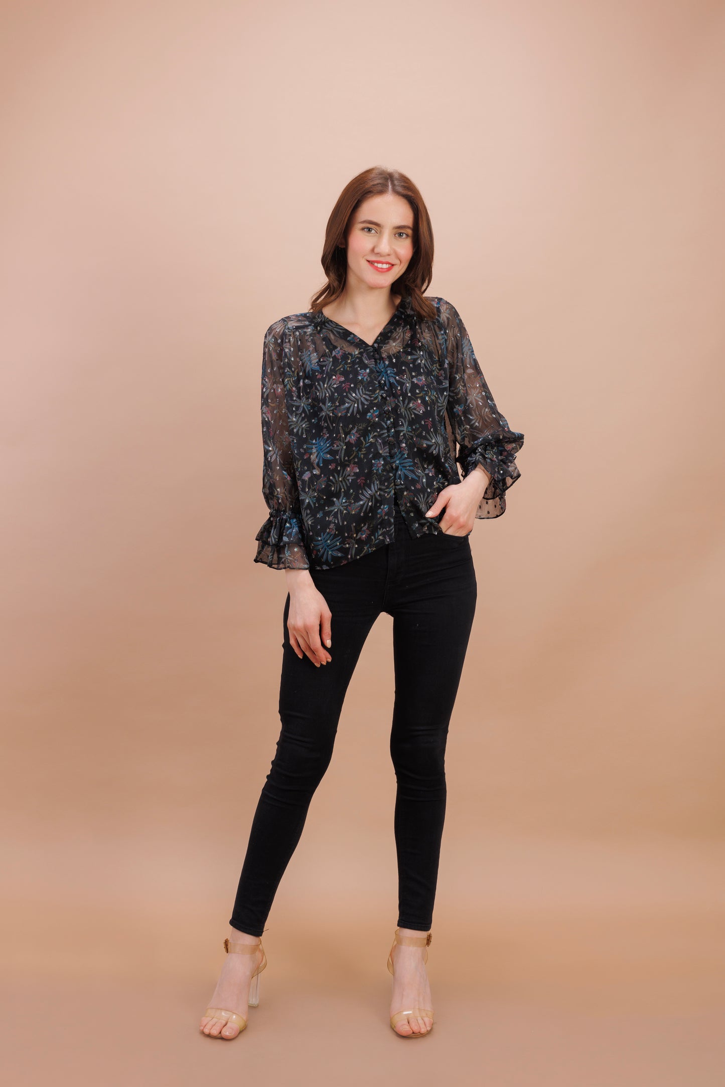 "Black printed boota top"