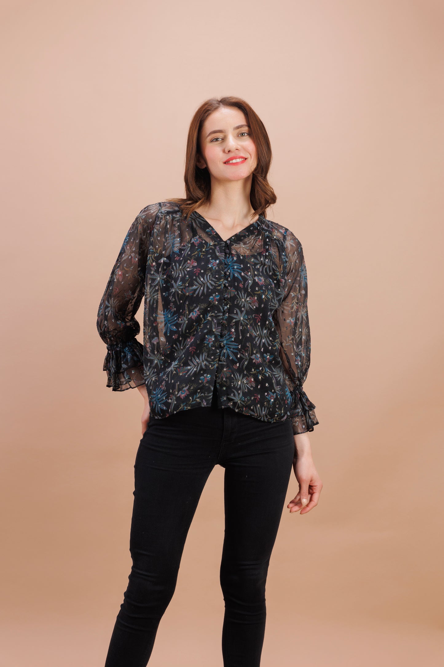 "Black printed boota top"