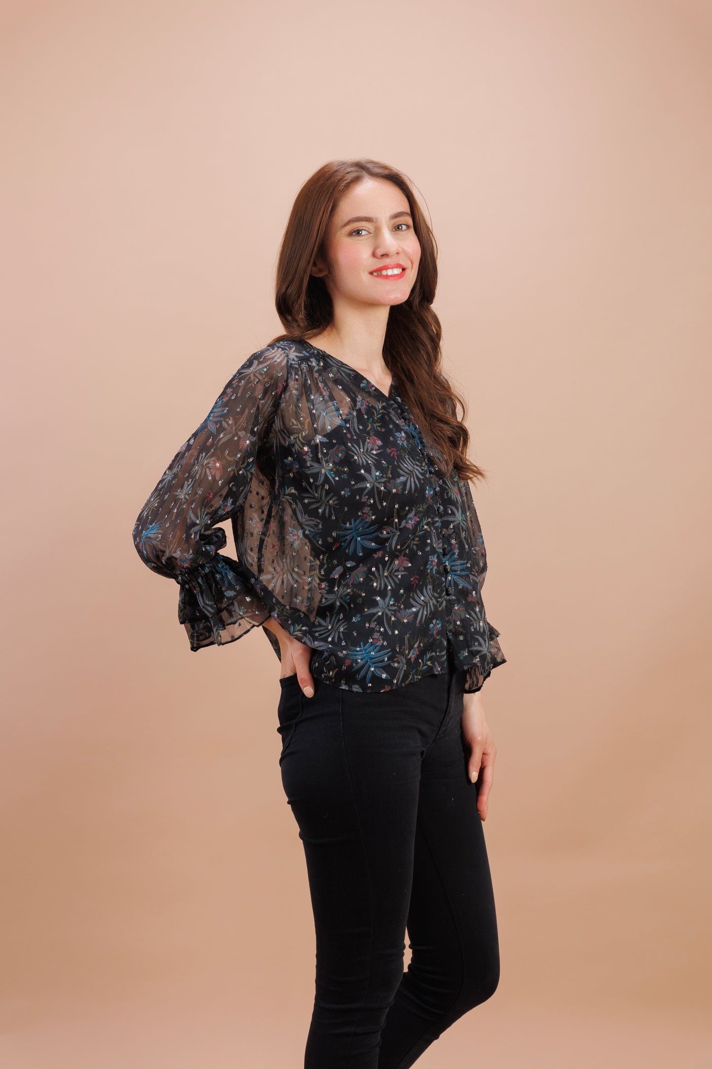 "Black printed boota top"