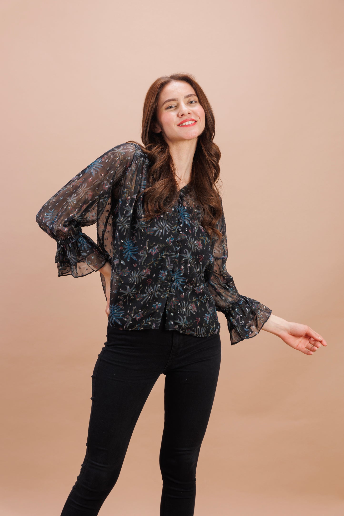 "Black printed boota top"
