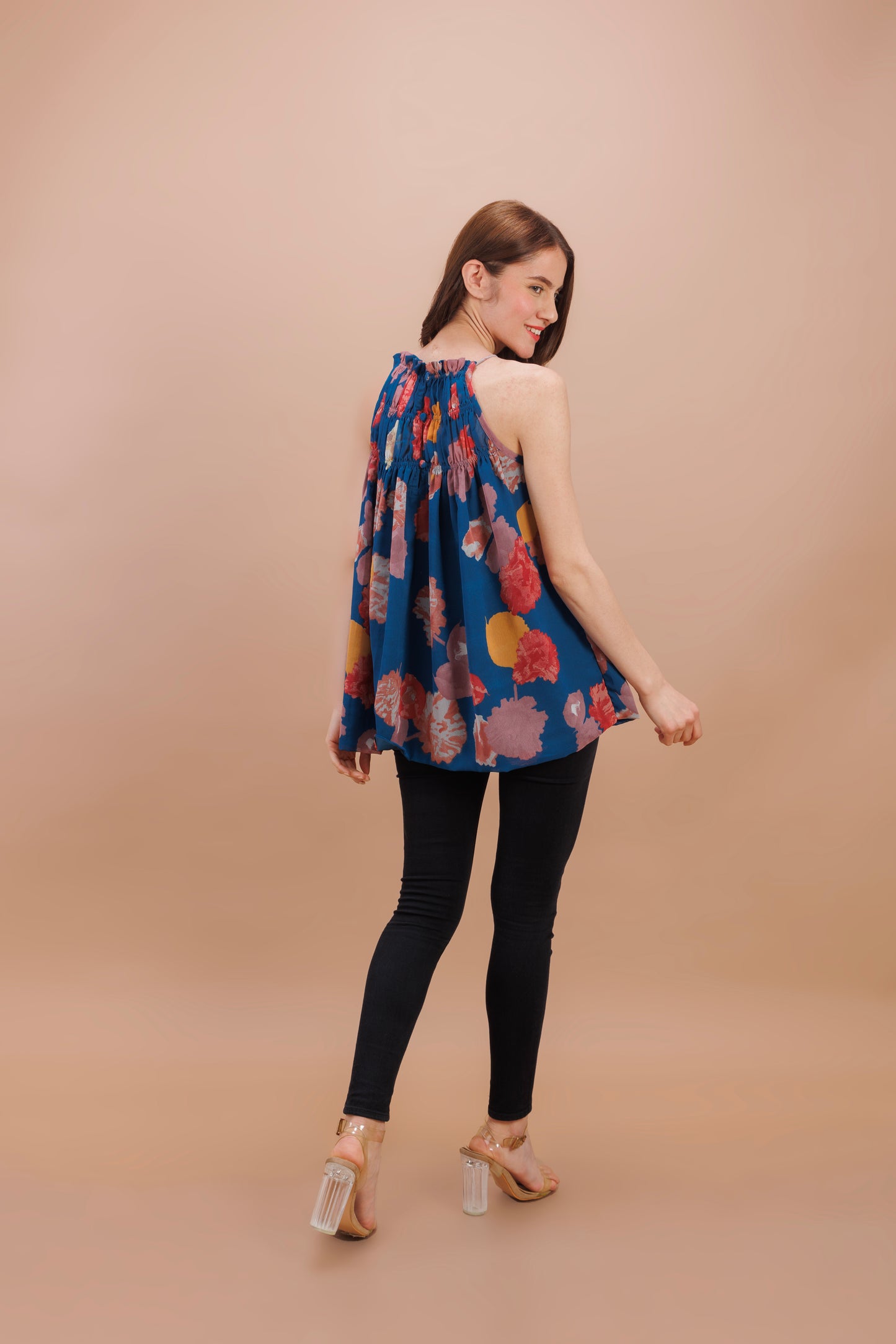 "Prussian print halter neck top"