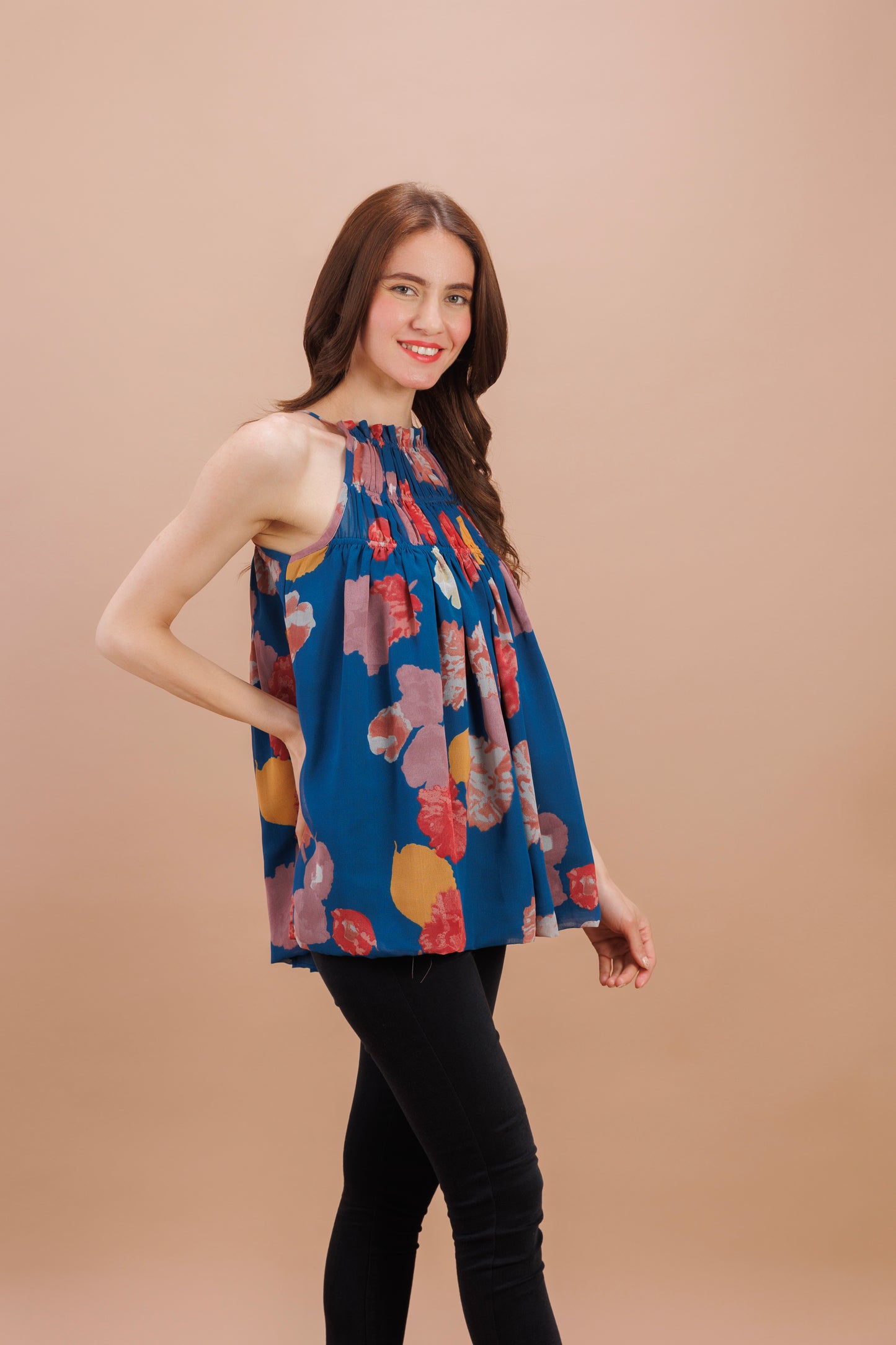 "Prussian print halter neck top"