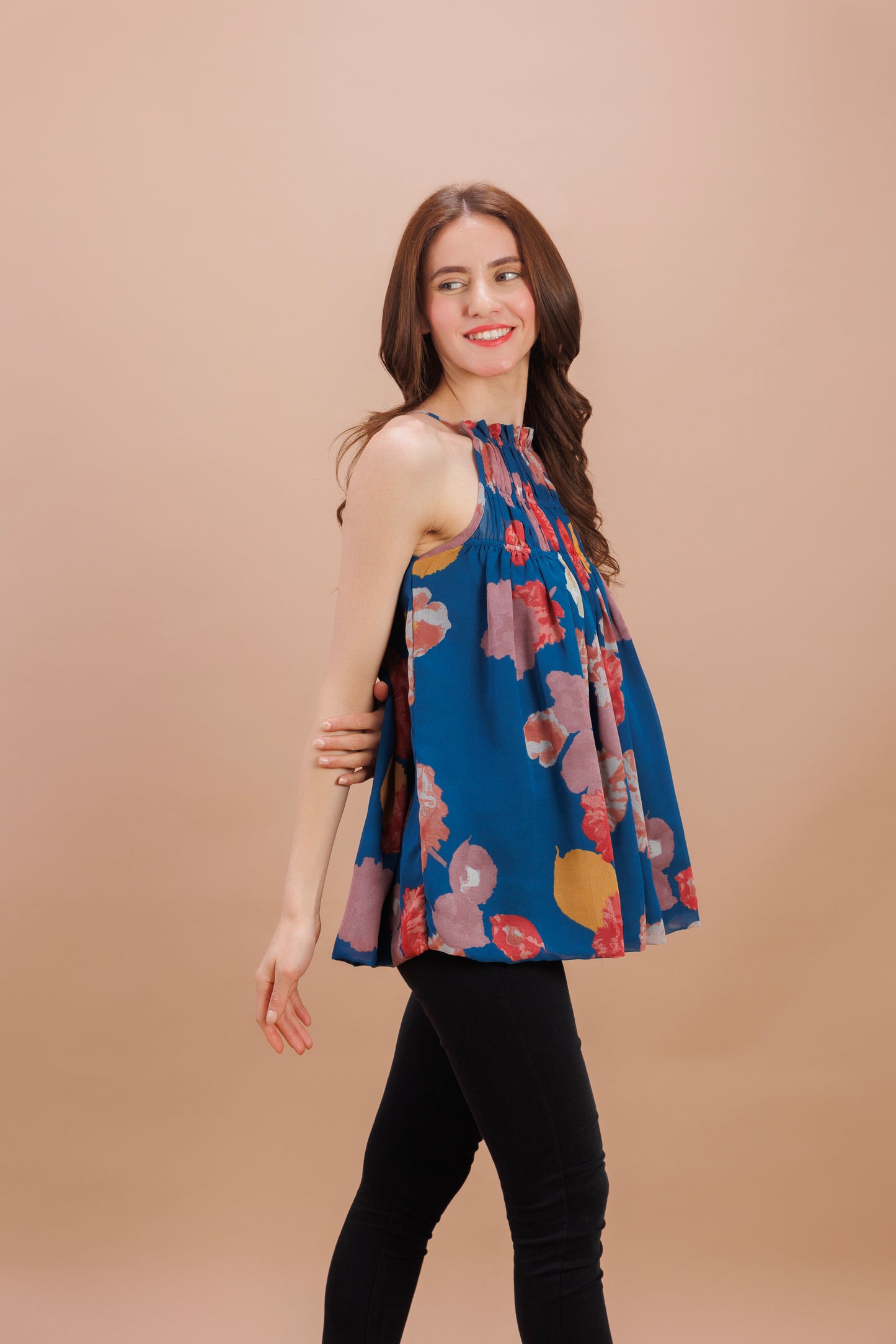 "Prussian print halter neck top"