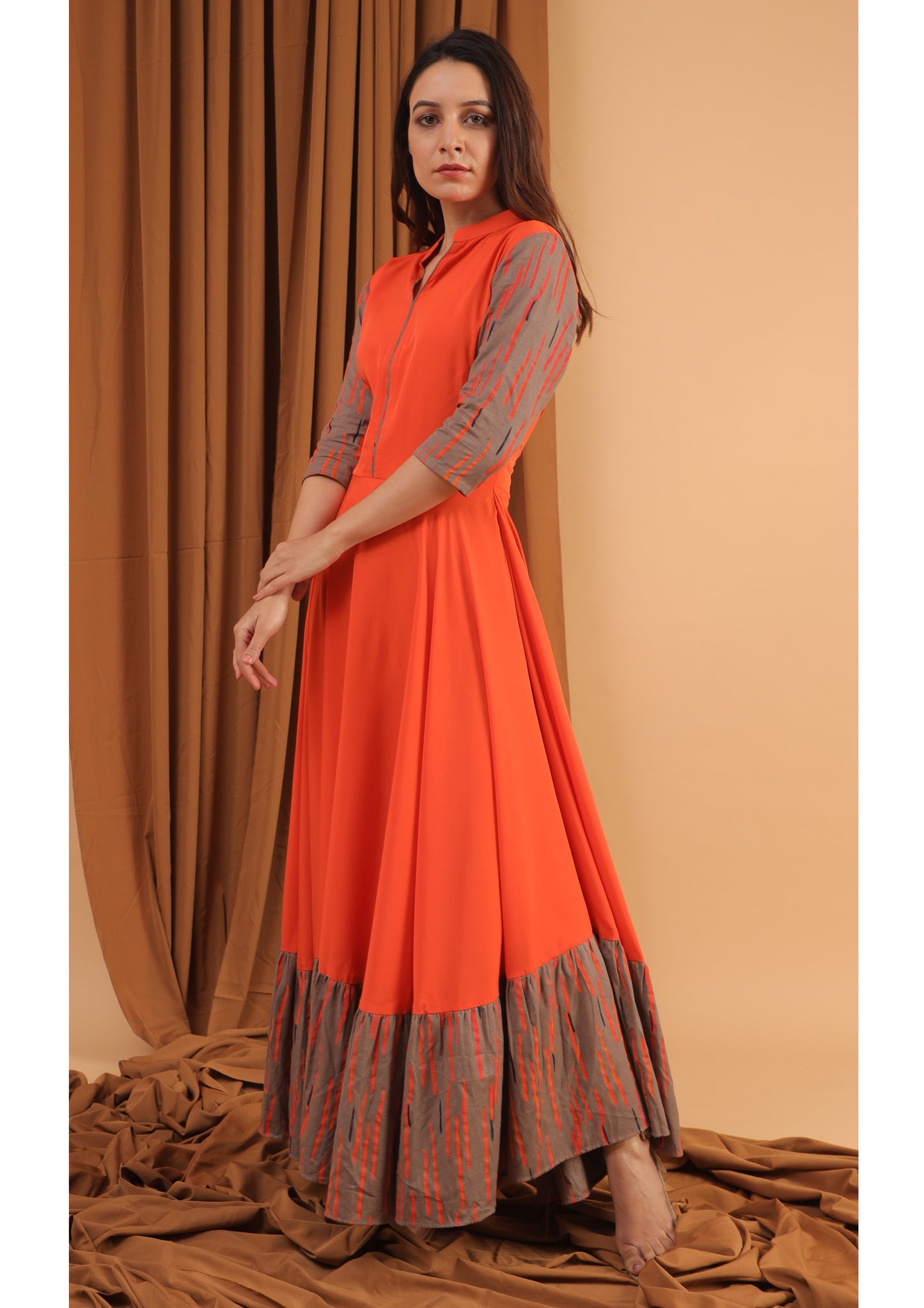 orange flared long dress