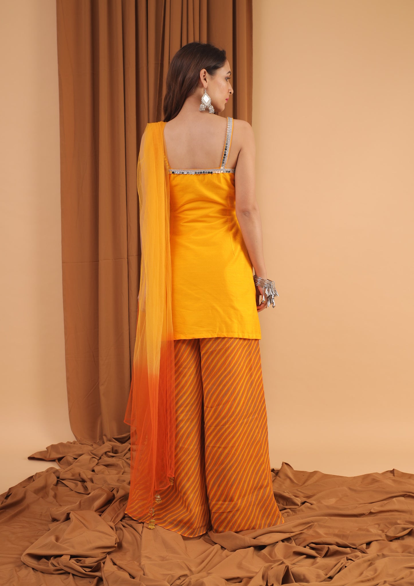 butterscotch yellow spaghetti kurta set