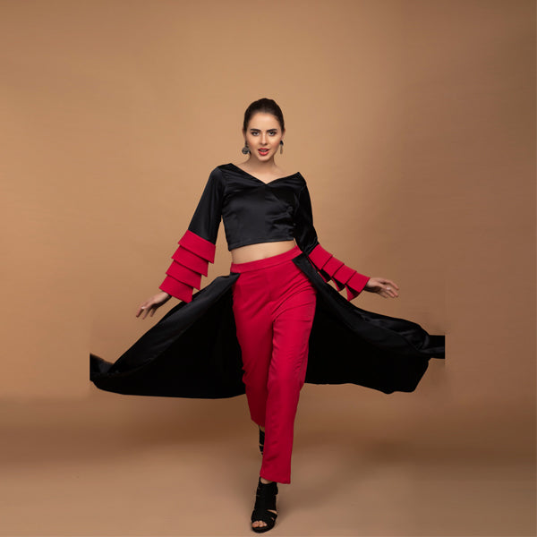 Pants with pleated skirt and Top set