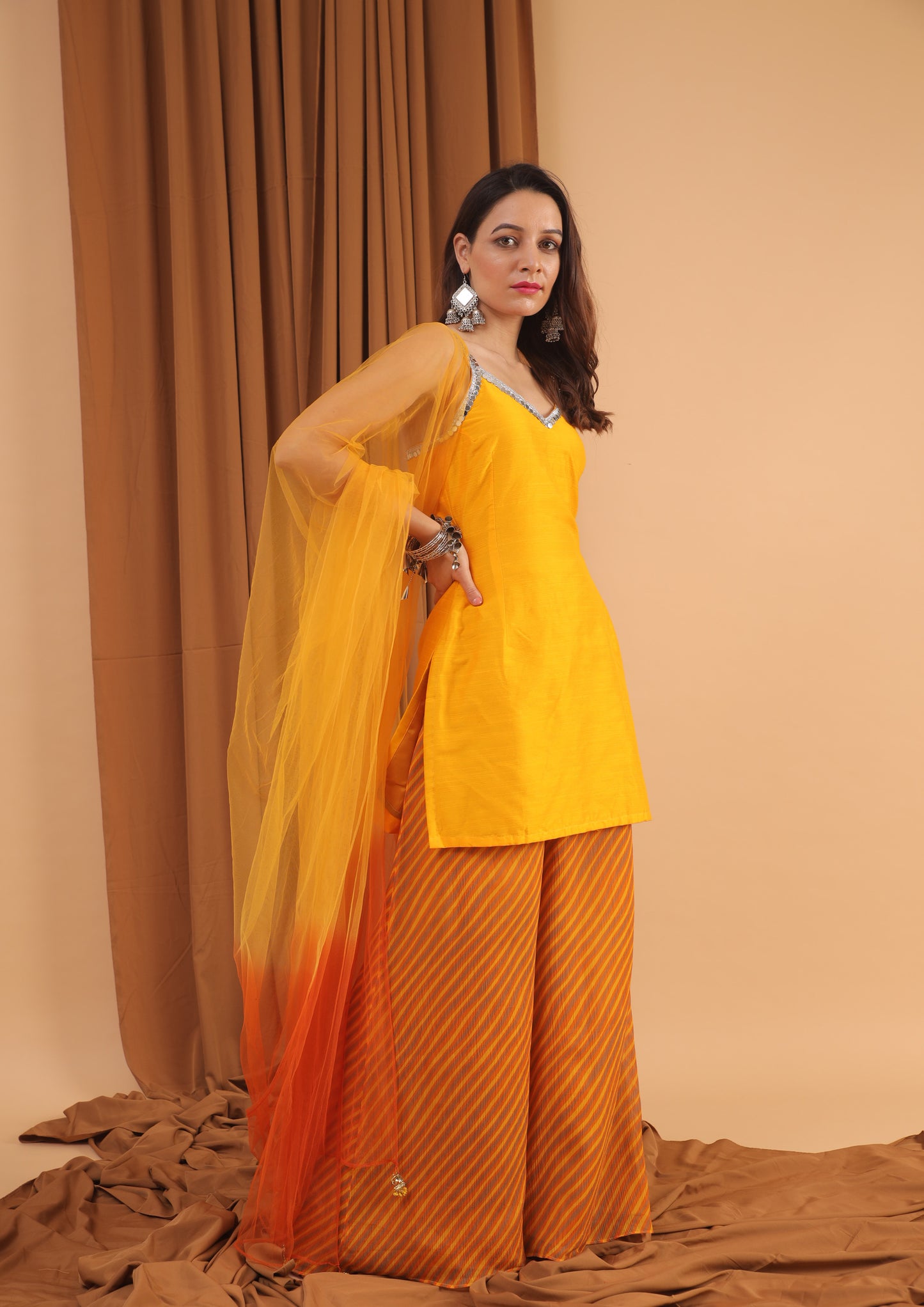 butterscotch yellow spaghetti kurta set