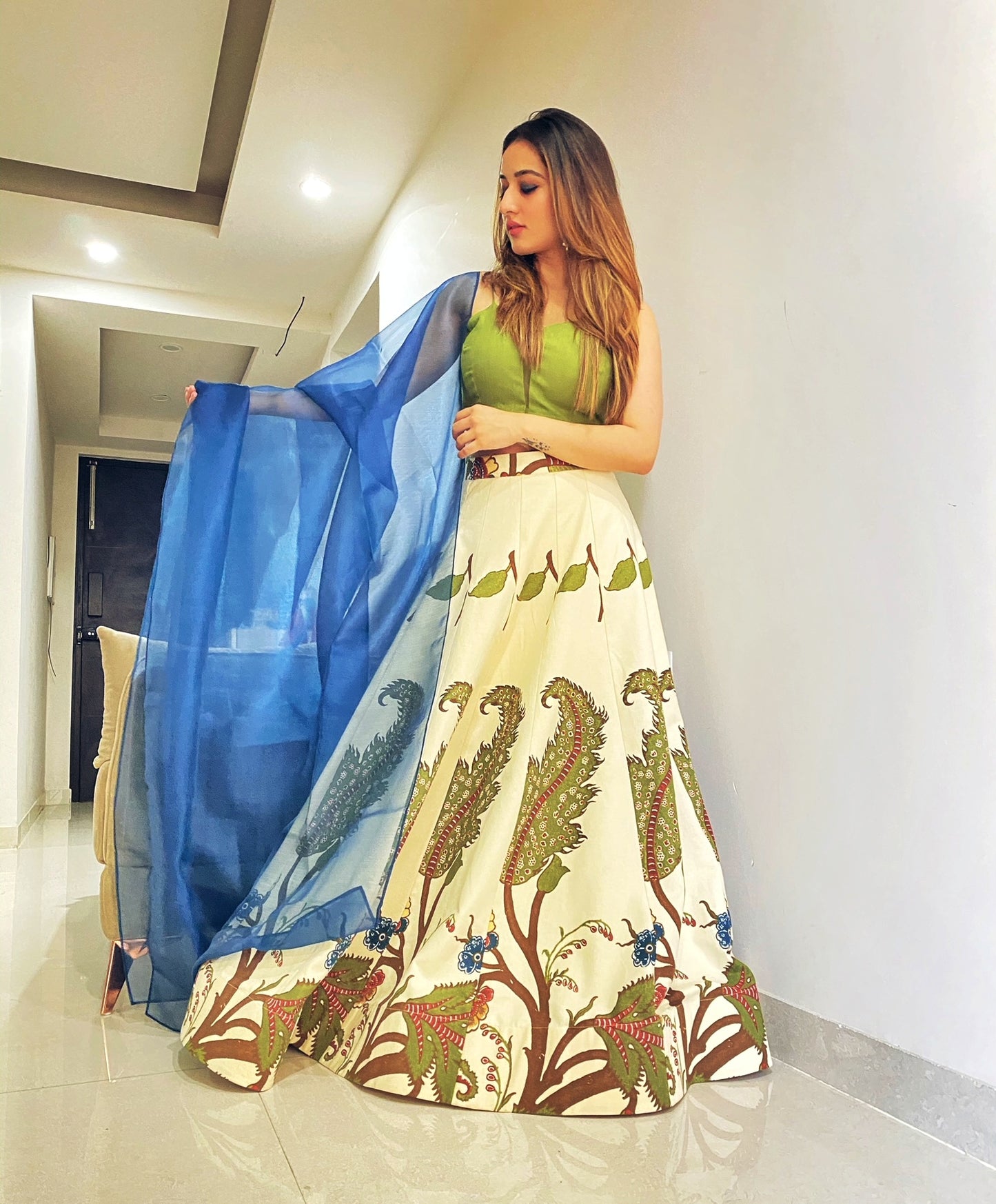 GARVILI Off white printed Lehenga