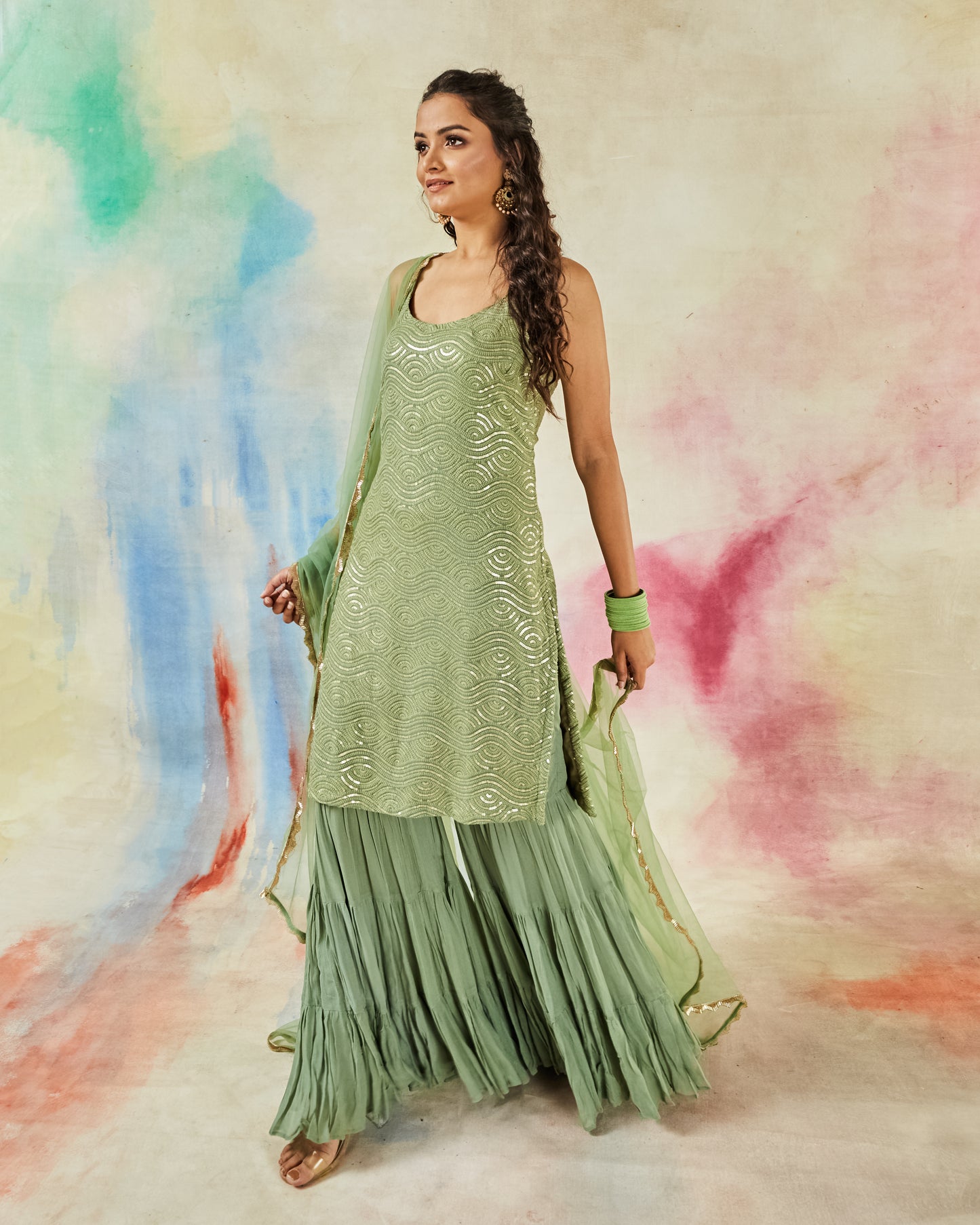 GARVILI GREEN SHARARA SET