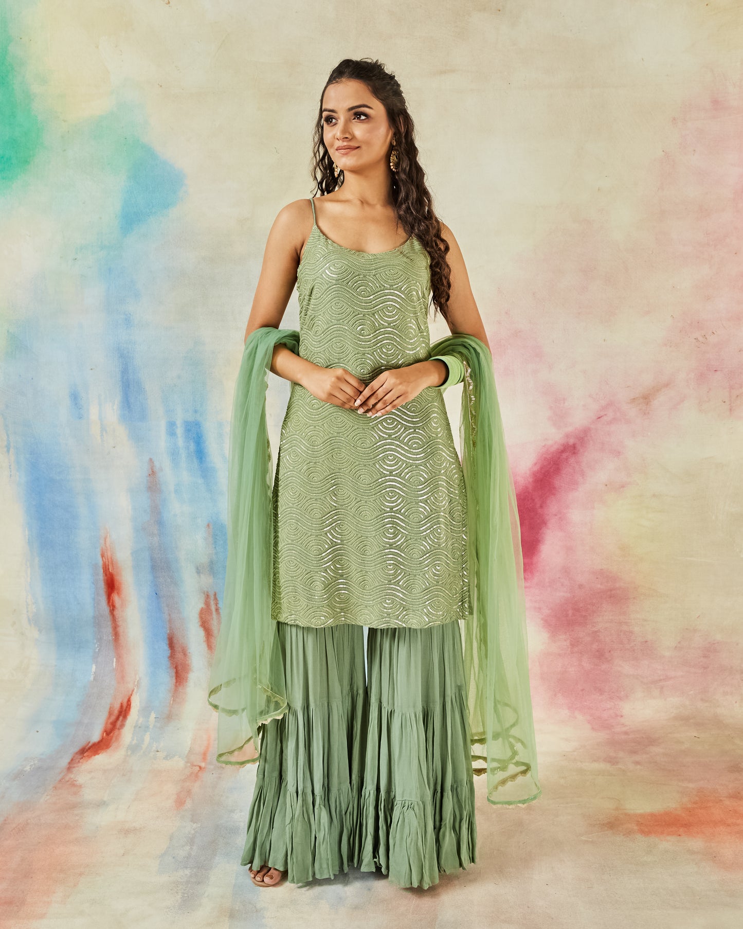 GARVILI GREEN SHARARA SET