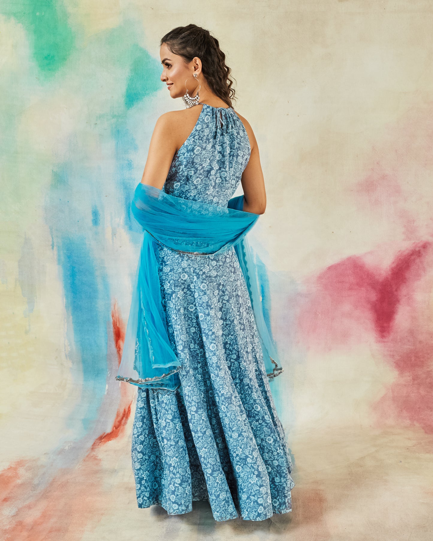 GARVILI BLUE PRINTED ANARKALI SET
