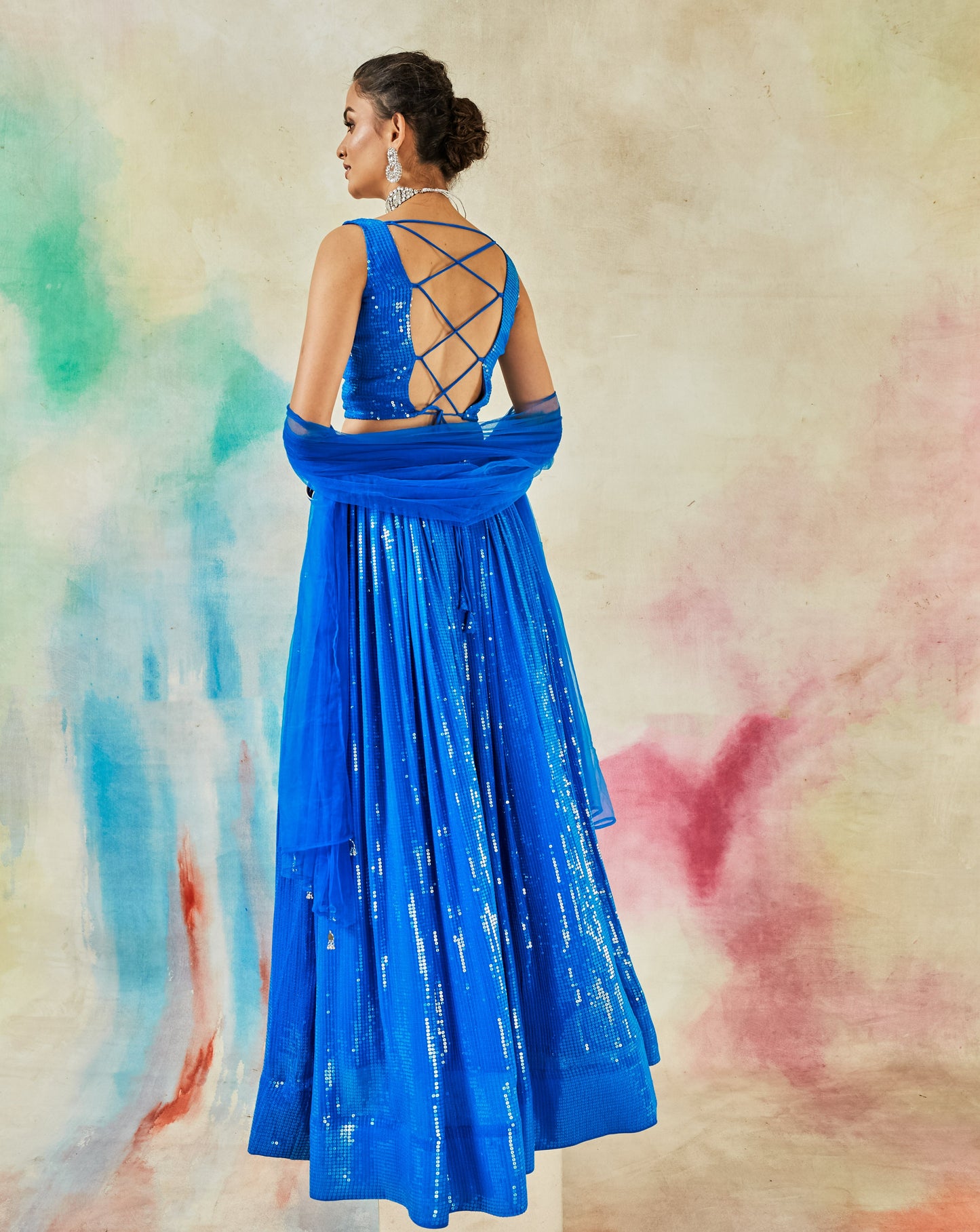 GARVILI ROYAL BLUE SEQUINS LEHENGA SET