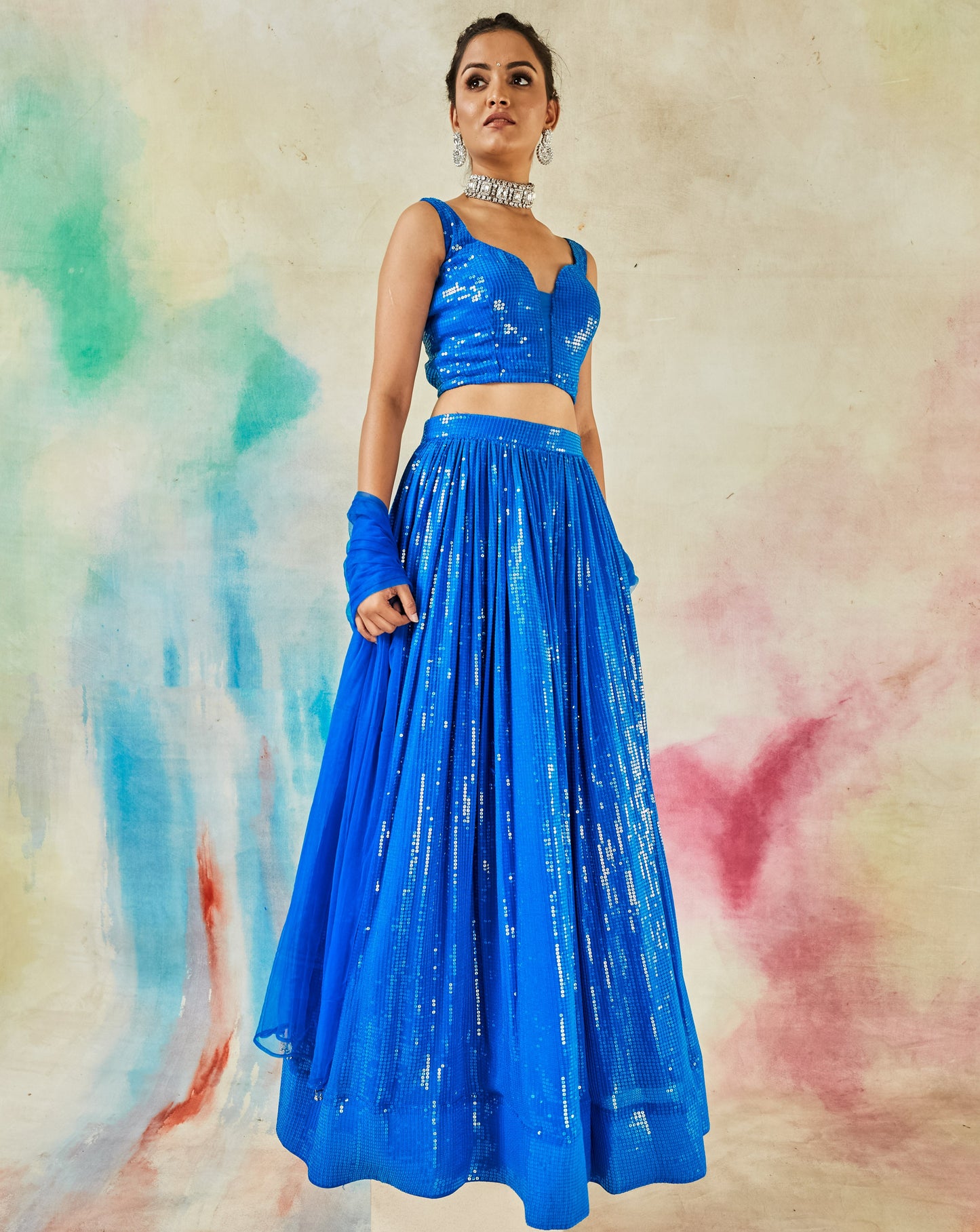 GARVILI ROYAL BLUE SEQUINS LEHENGA SET