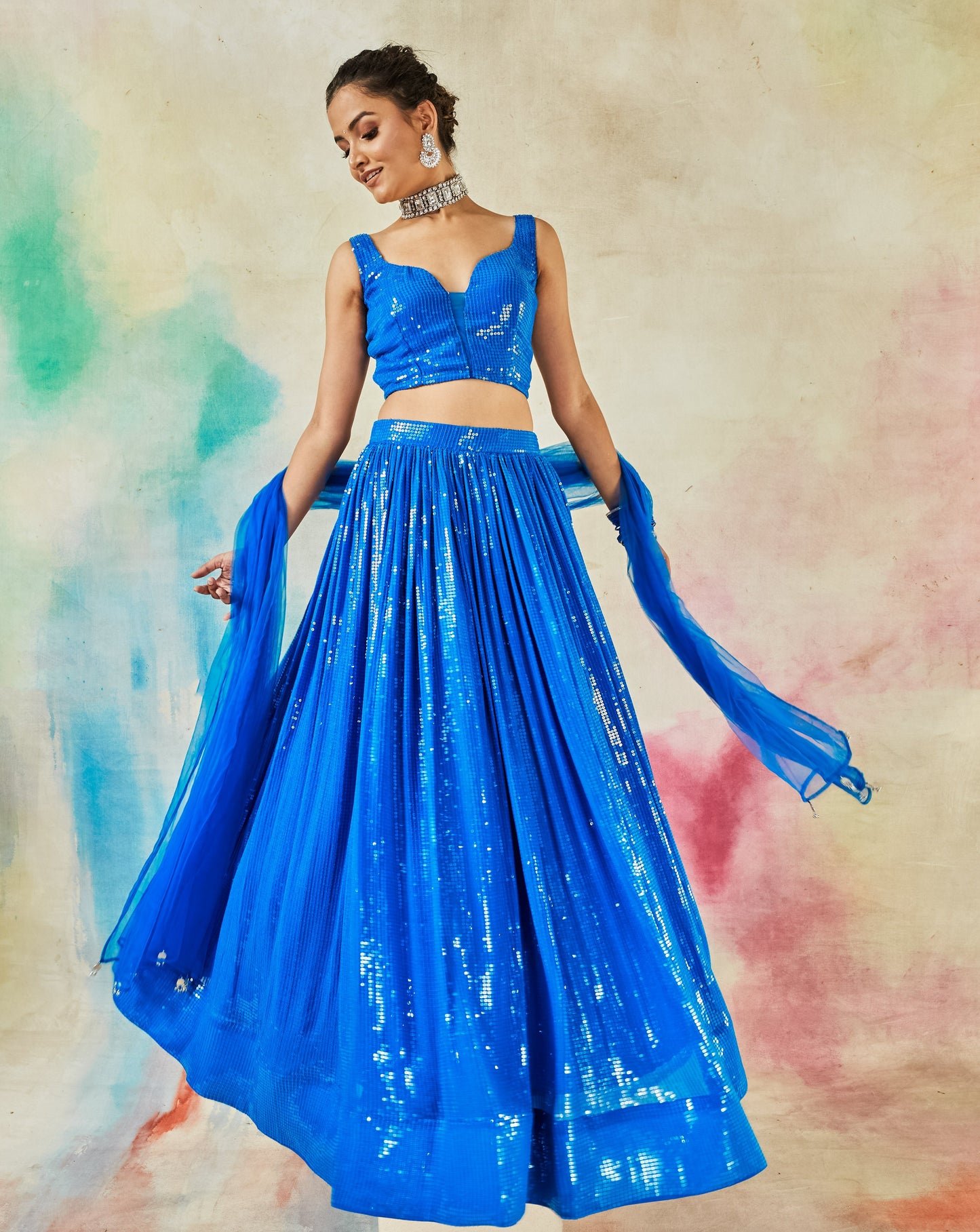 GARVILI ROYAL BLUE SEQUINS LEHENGA SET