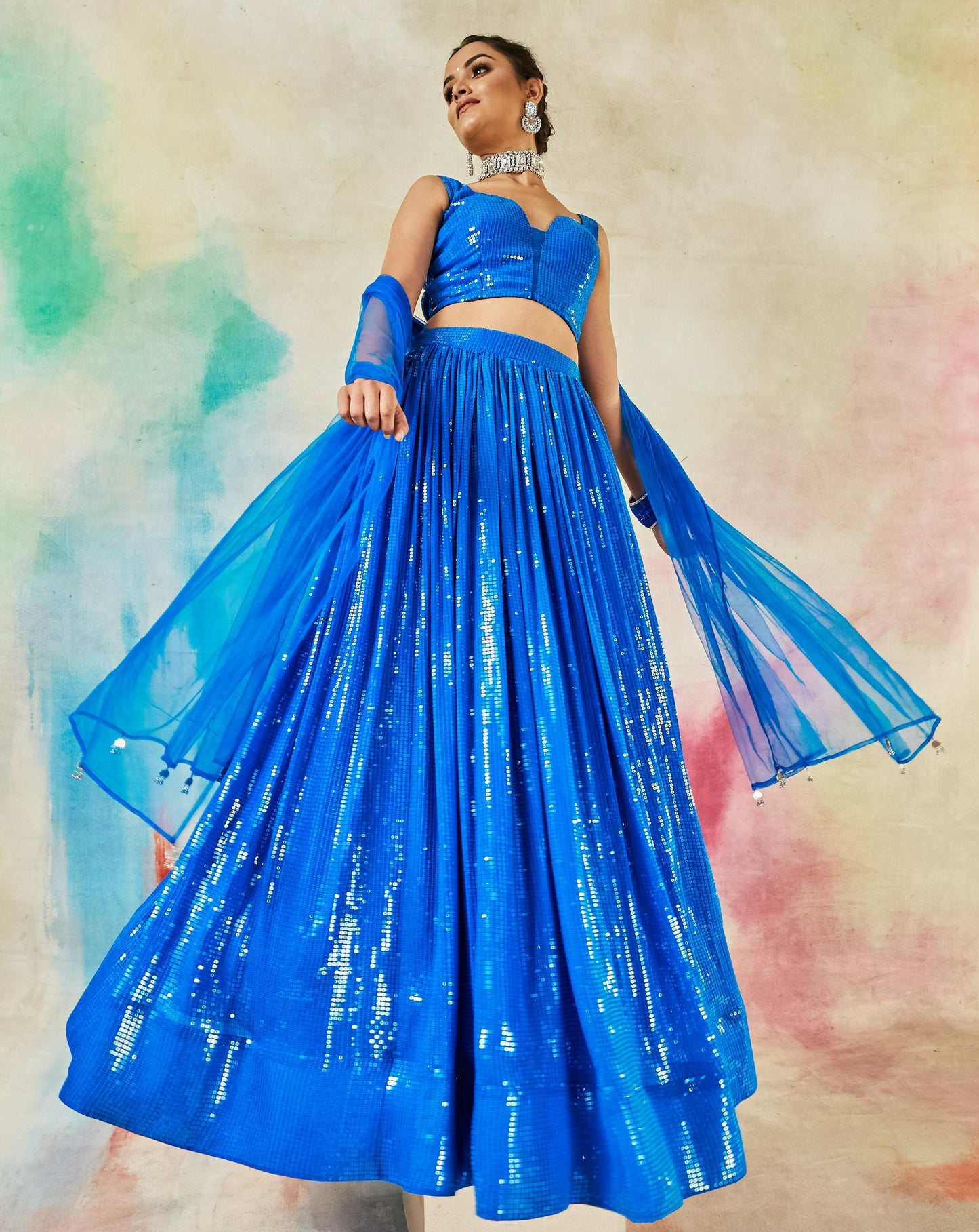 GARVILI ROYAL BLUE SEQUINS LEHENGA SET