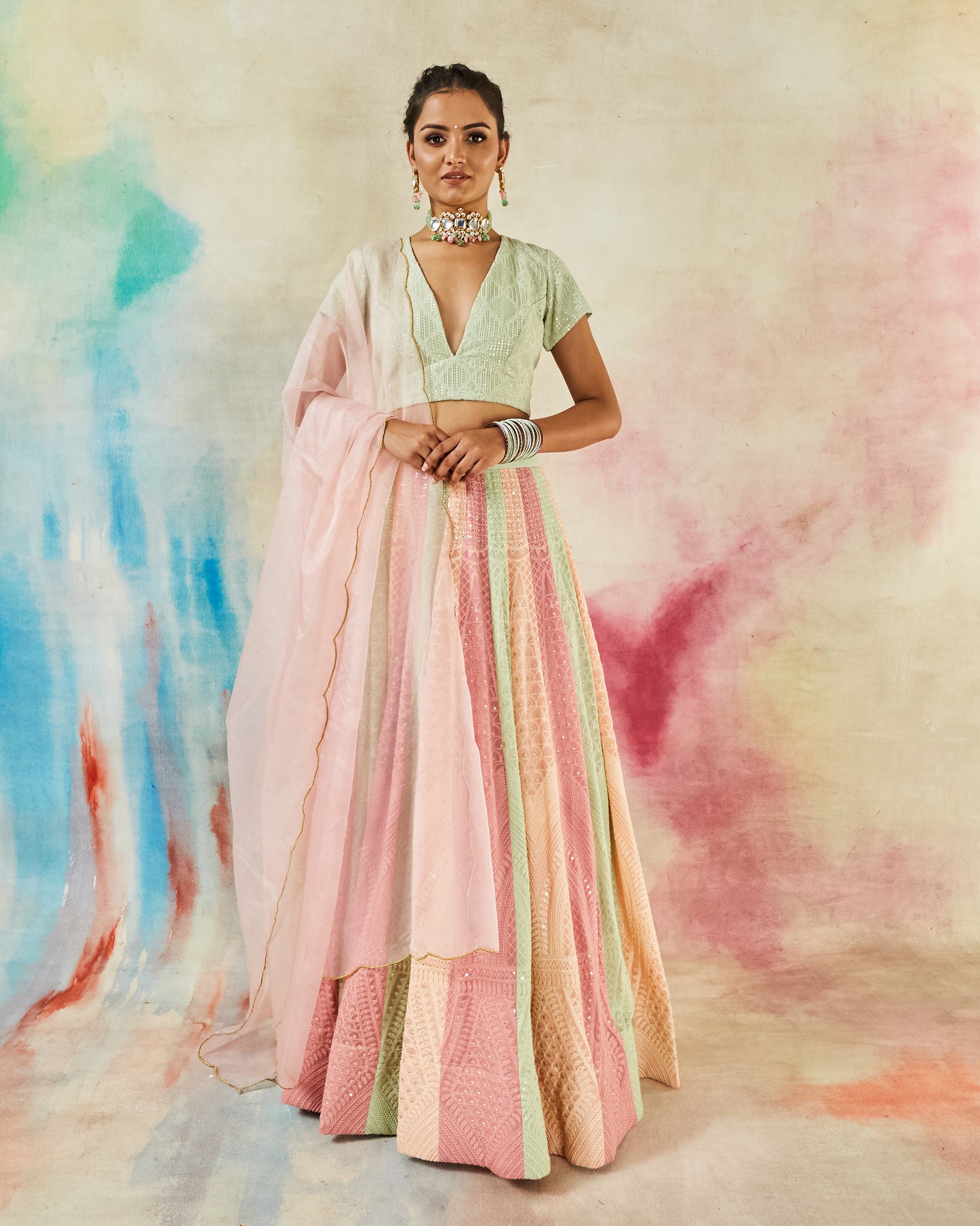 GARVILI MULTI-COLORED EMBROIDERED LEHENGA