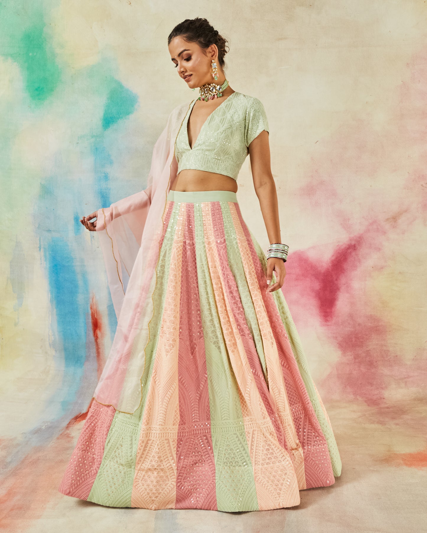 GARVILI MULTI-COLORED EMBROIDERED LEHENGA
