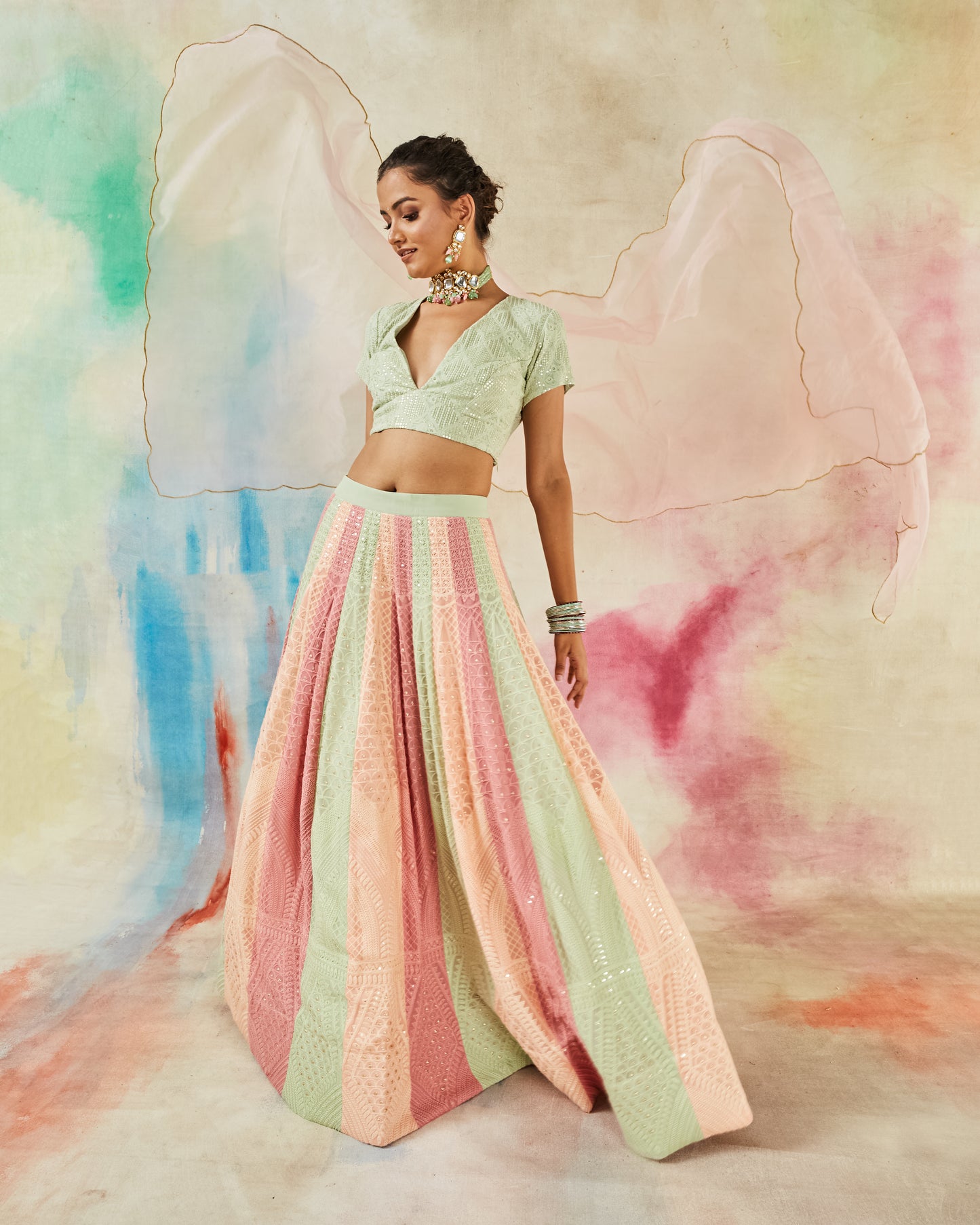 GARVILI MULTI-COLORED EMBROIDERED LEHENGA