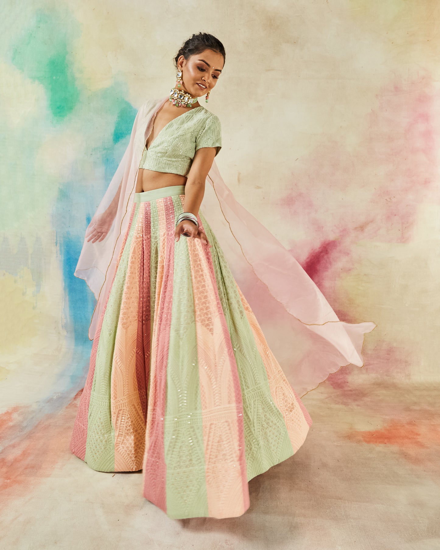 GARVILI MULTI-COLORED EMBROIDERED LEHENGA
