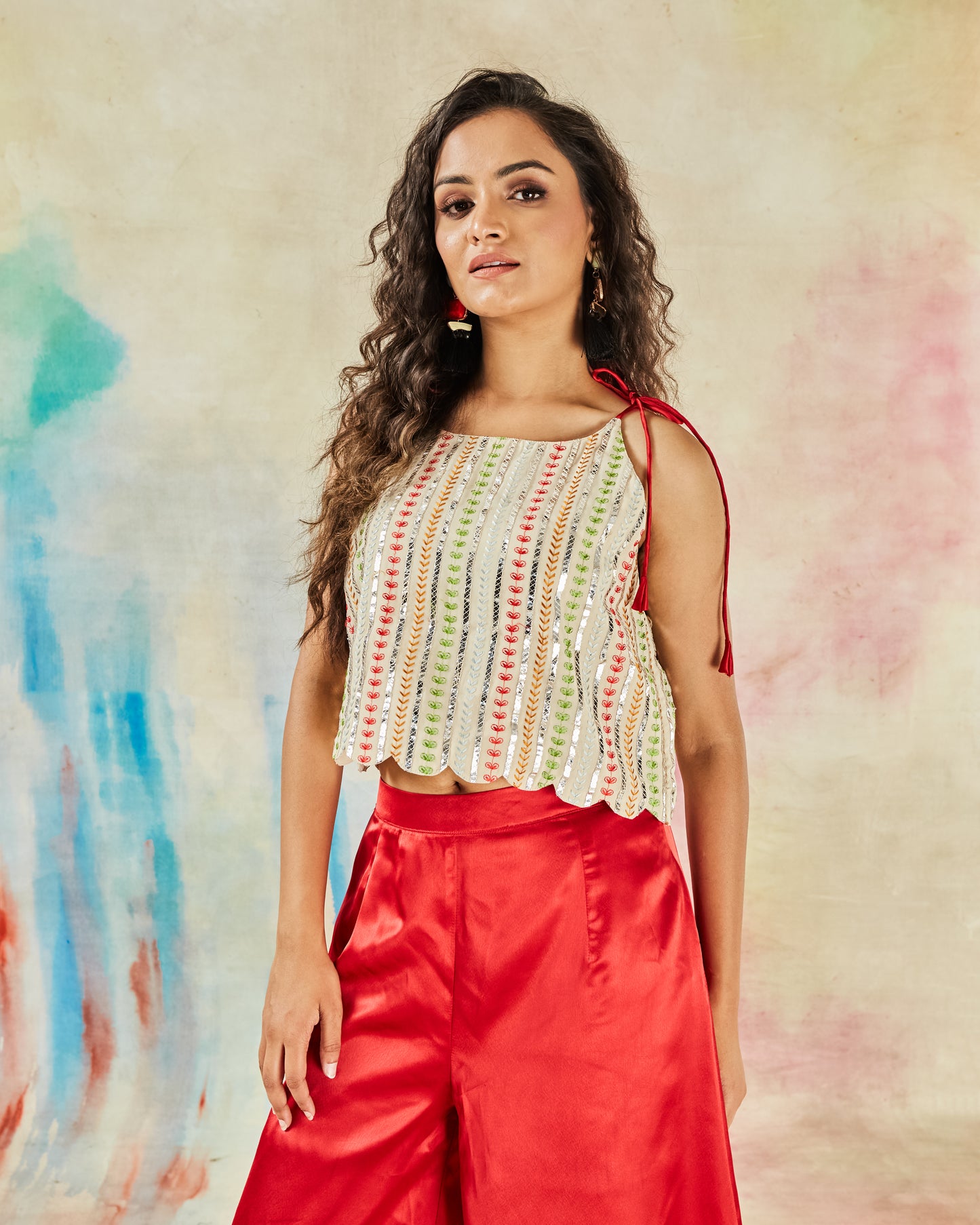 GARVILI EMBROIDERED CROP TOP SET