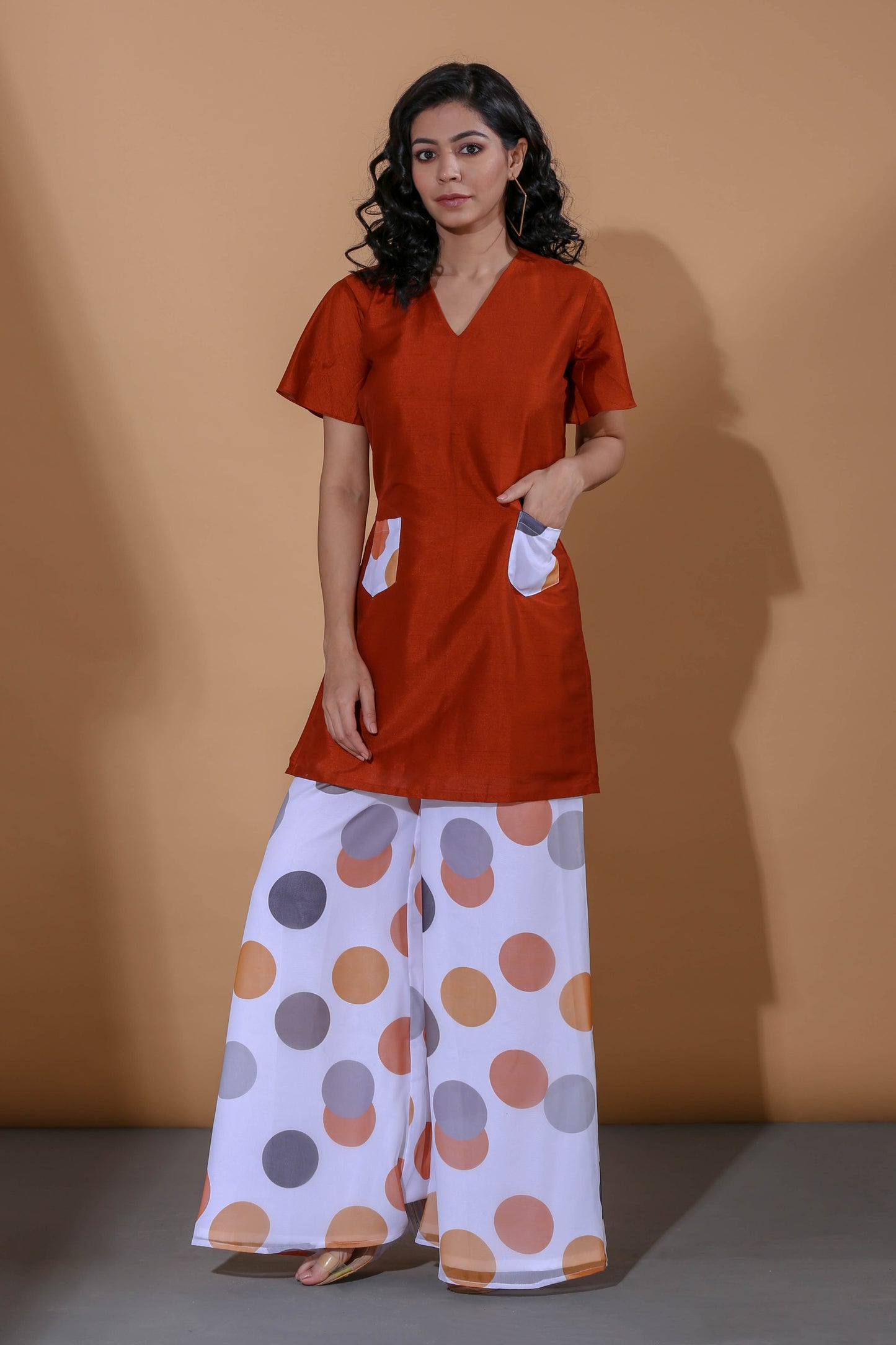 Adhikam- Rust polka dot kurti set