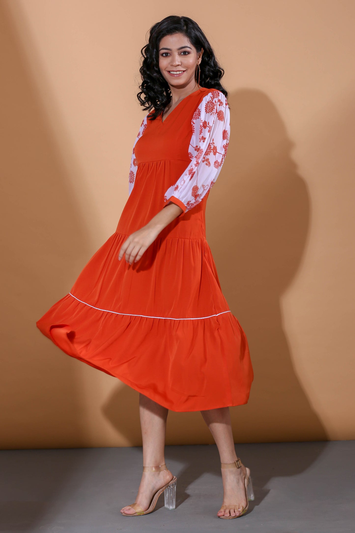 Adhikam- Rust tiered dress
