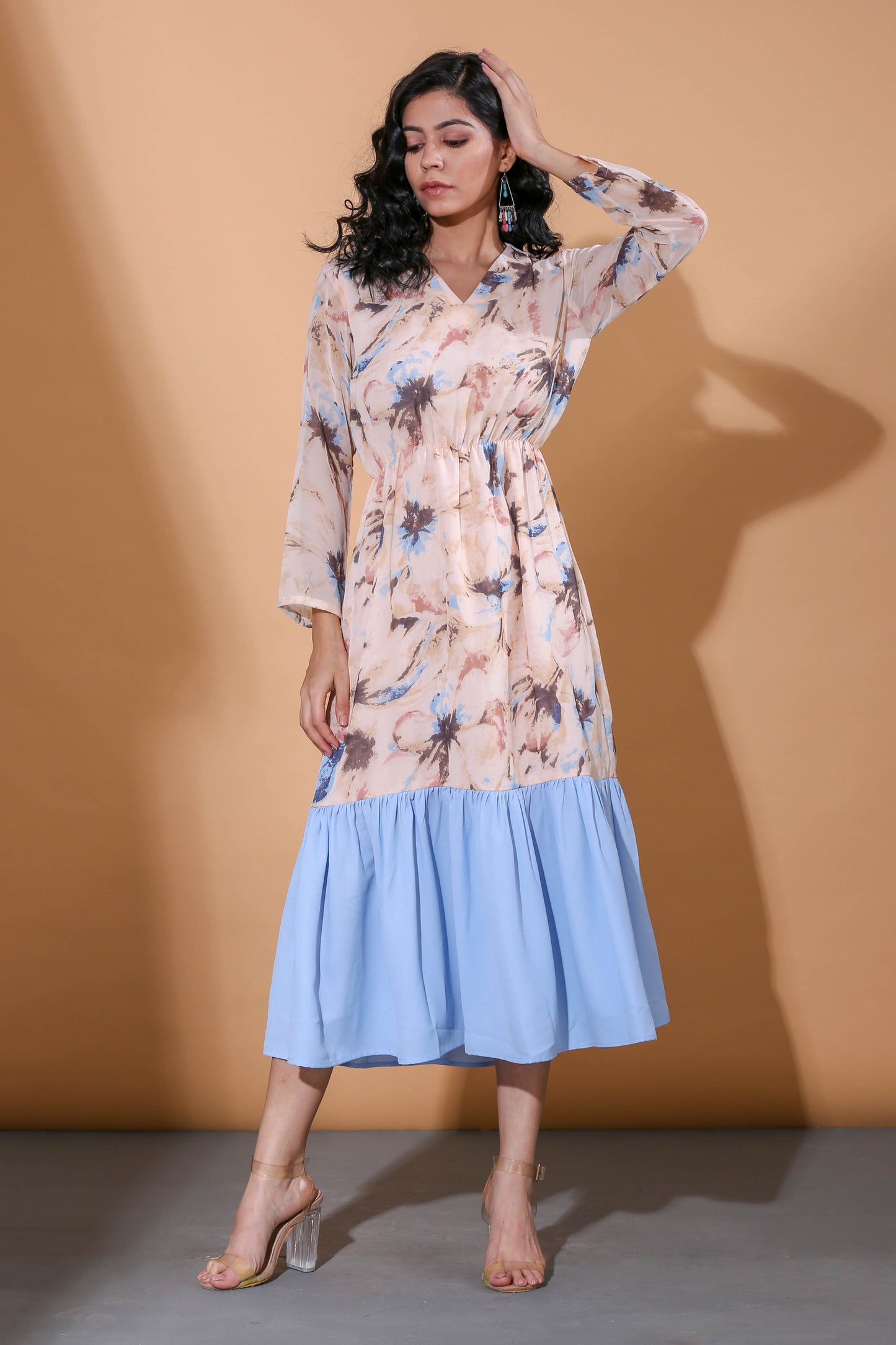 Adhikam - Beige printed midi-dress