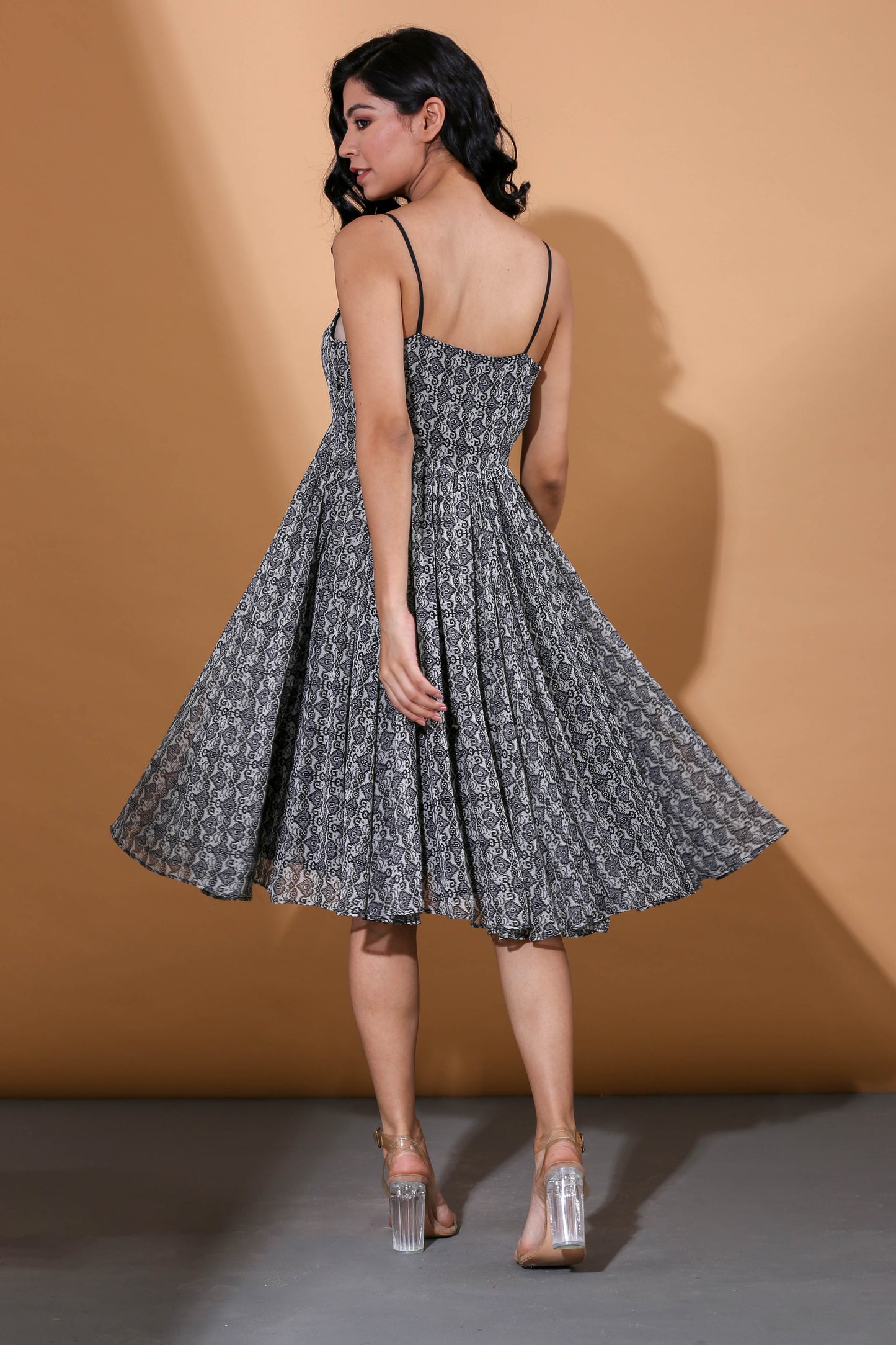 Adhikam- Black printed spaghetti dress