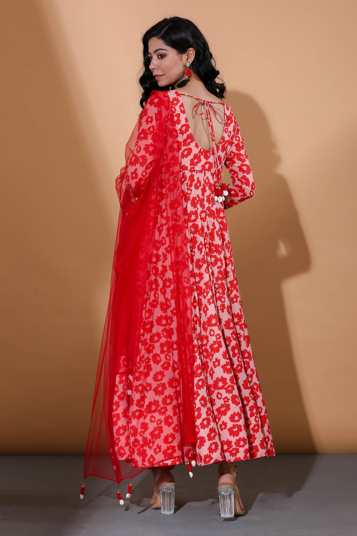 Adhikam- Red floral printed anarkali set