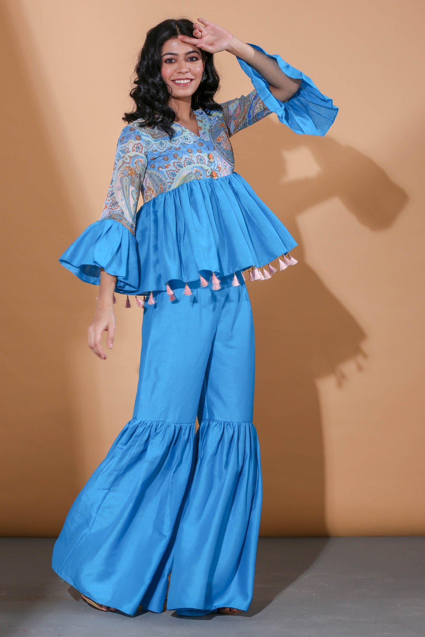 Adhikam- Blue paisley printed sharara set