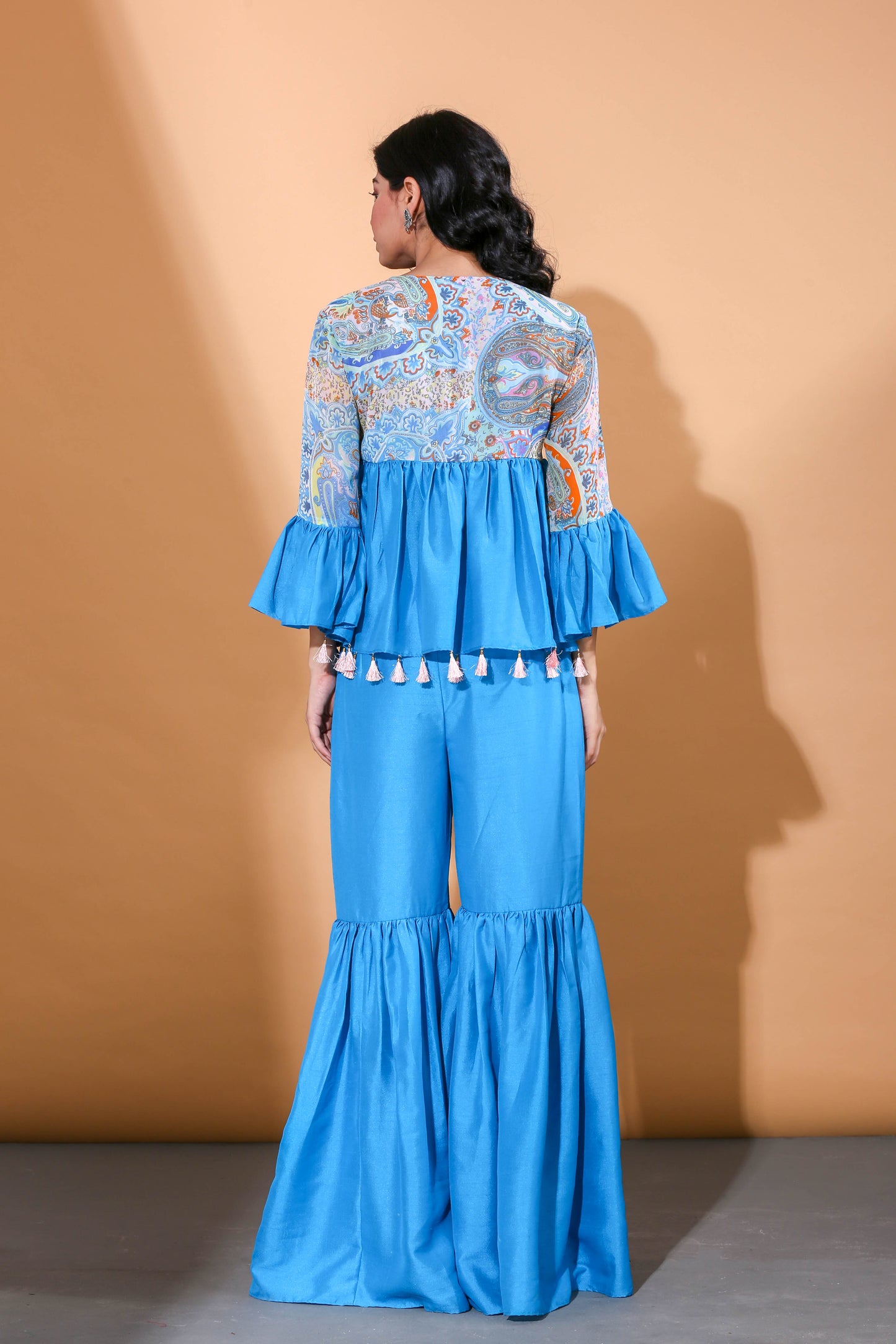 Adhikam- Blue paisley printed sharara set
