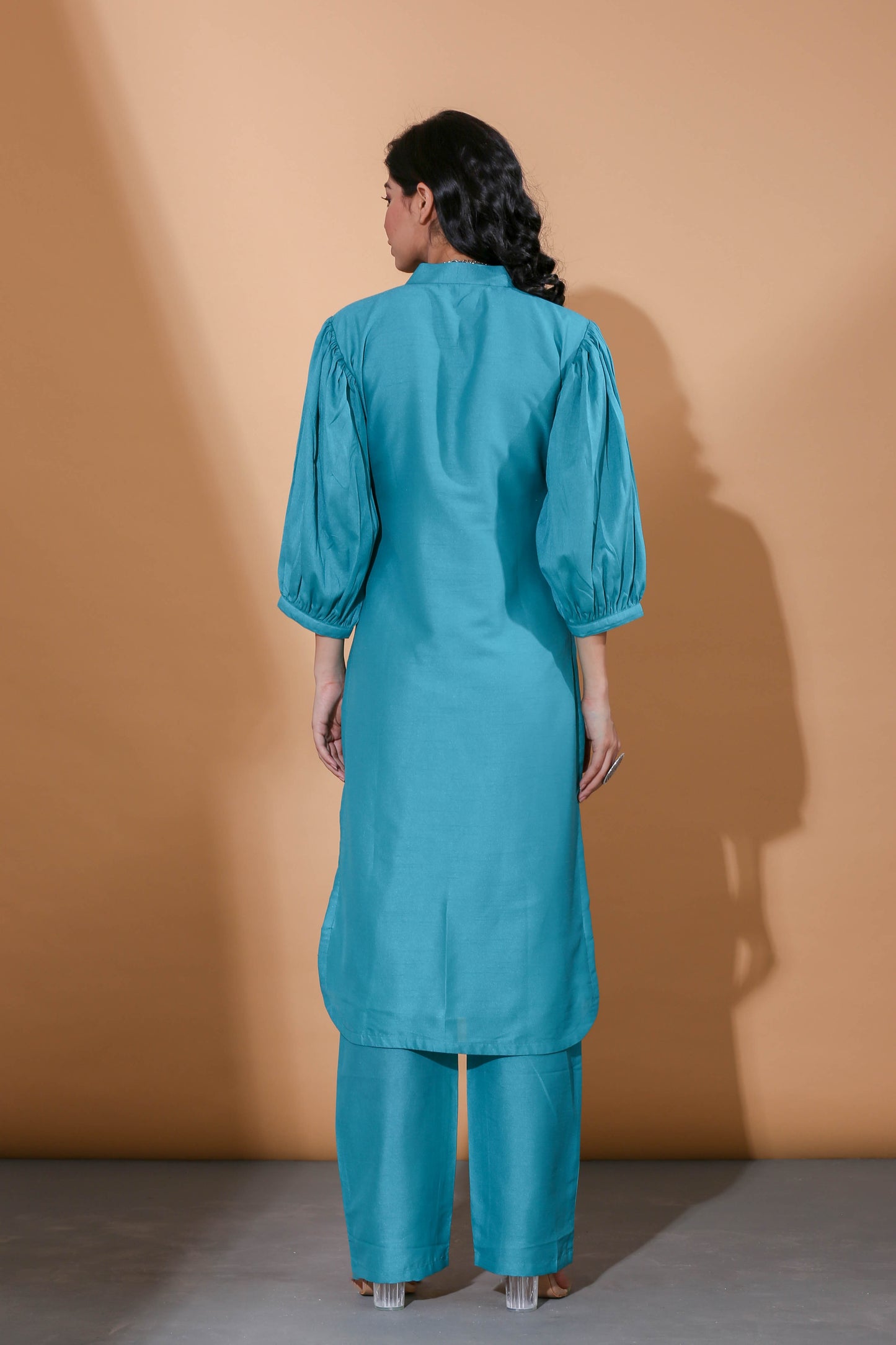 Adhikam-teal blue silk kurti set