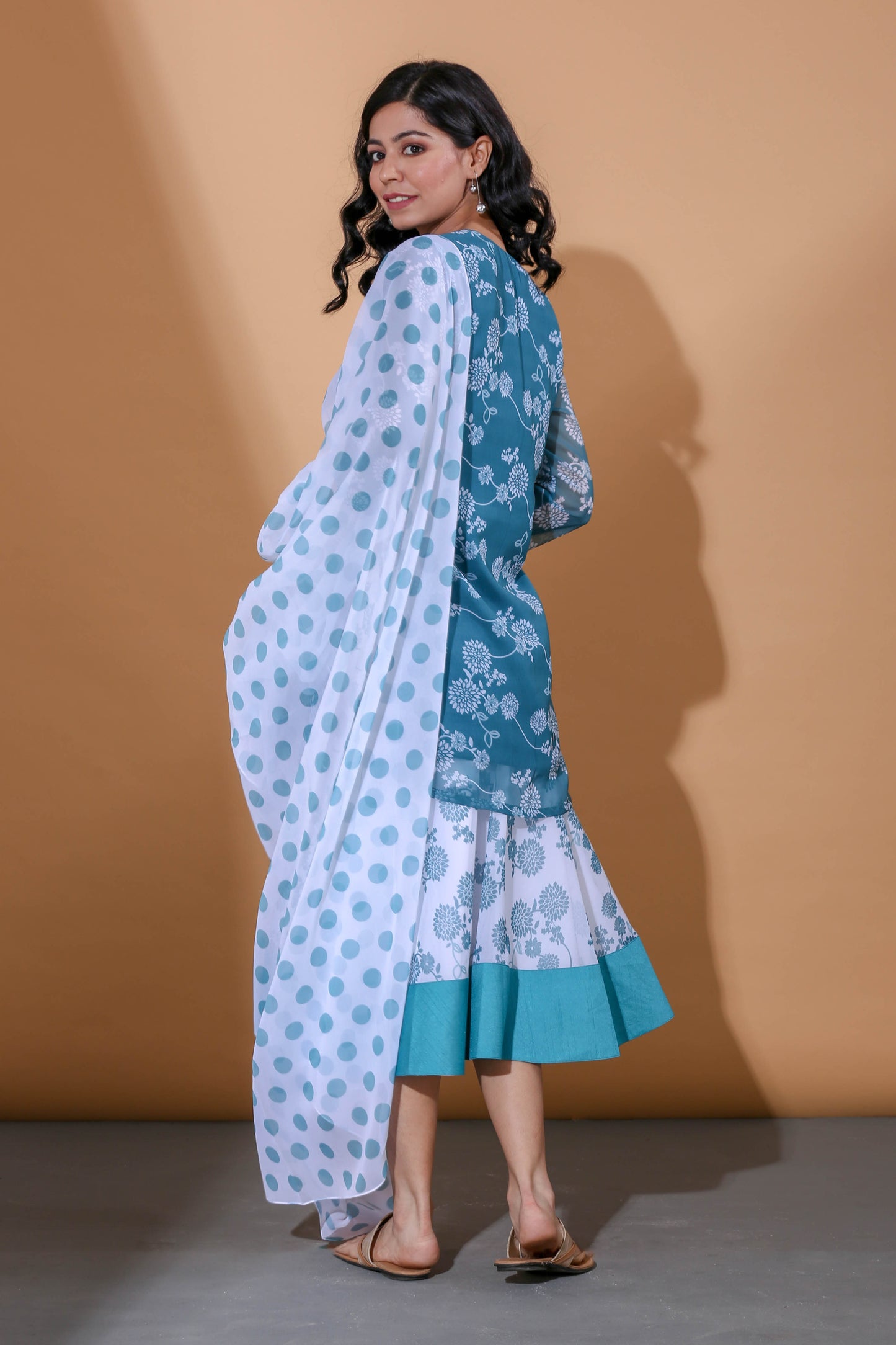 Adhikam- Teal blue kurti and lehenga set
