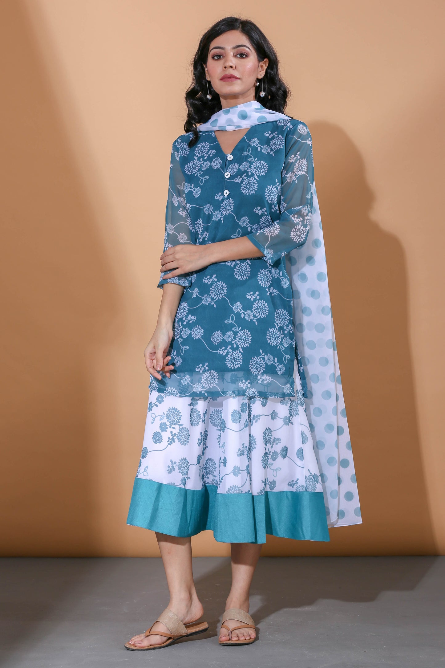 Adhikam- Teal blue kurti and lehenga set