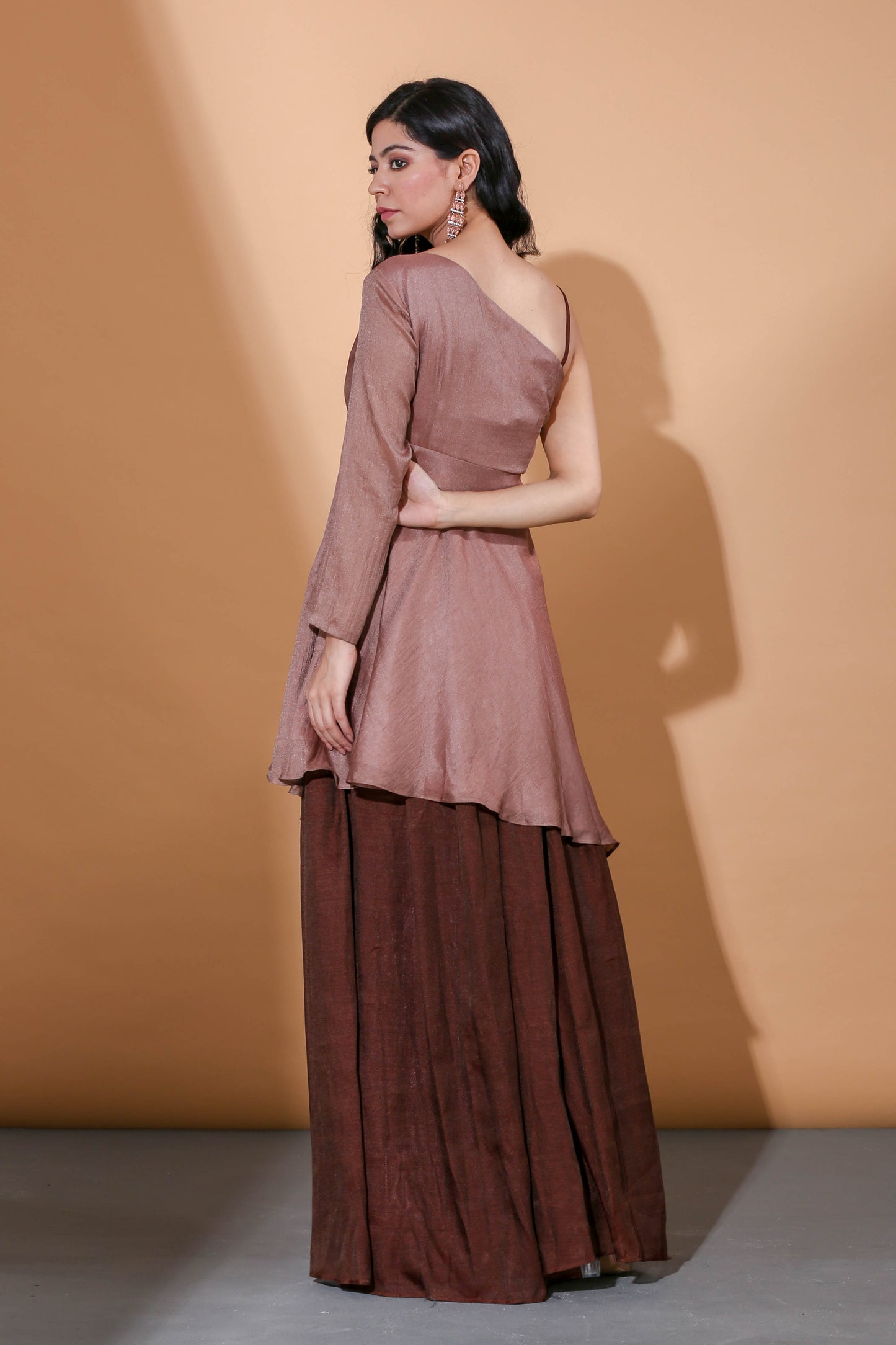 Adhikam- Brown one shoulder kurti set