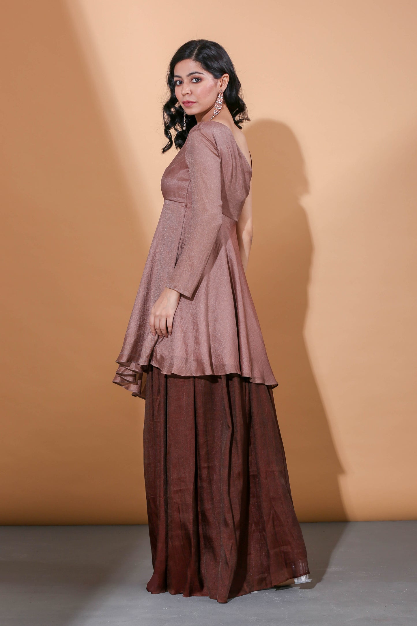 Adhikam- Brown one shoulder kurti set
