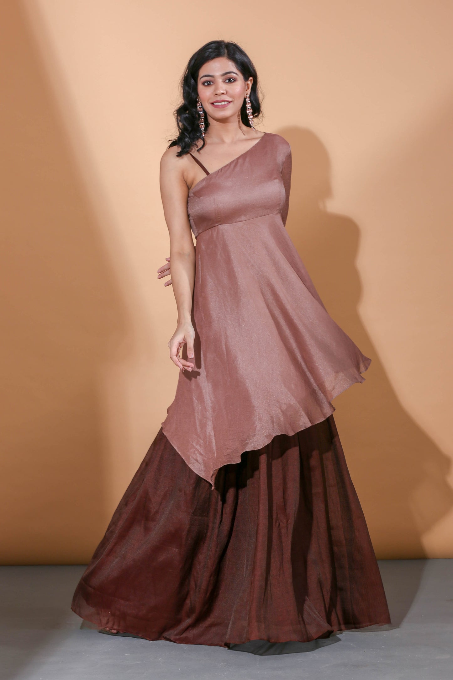 Adhikam- Brown one shoulder kurti set