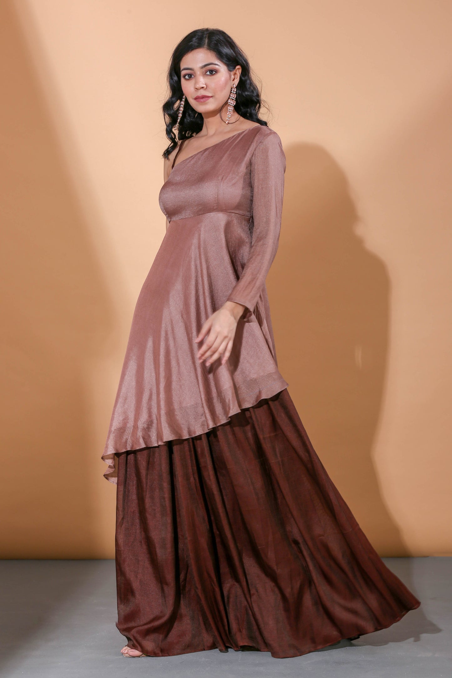Adhikam- Brown one shoulder kurti set