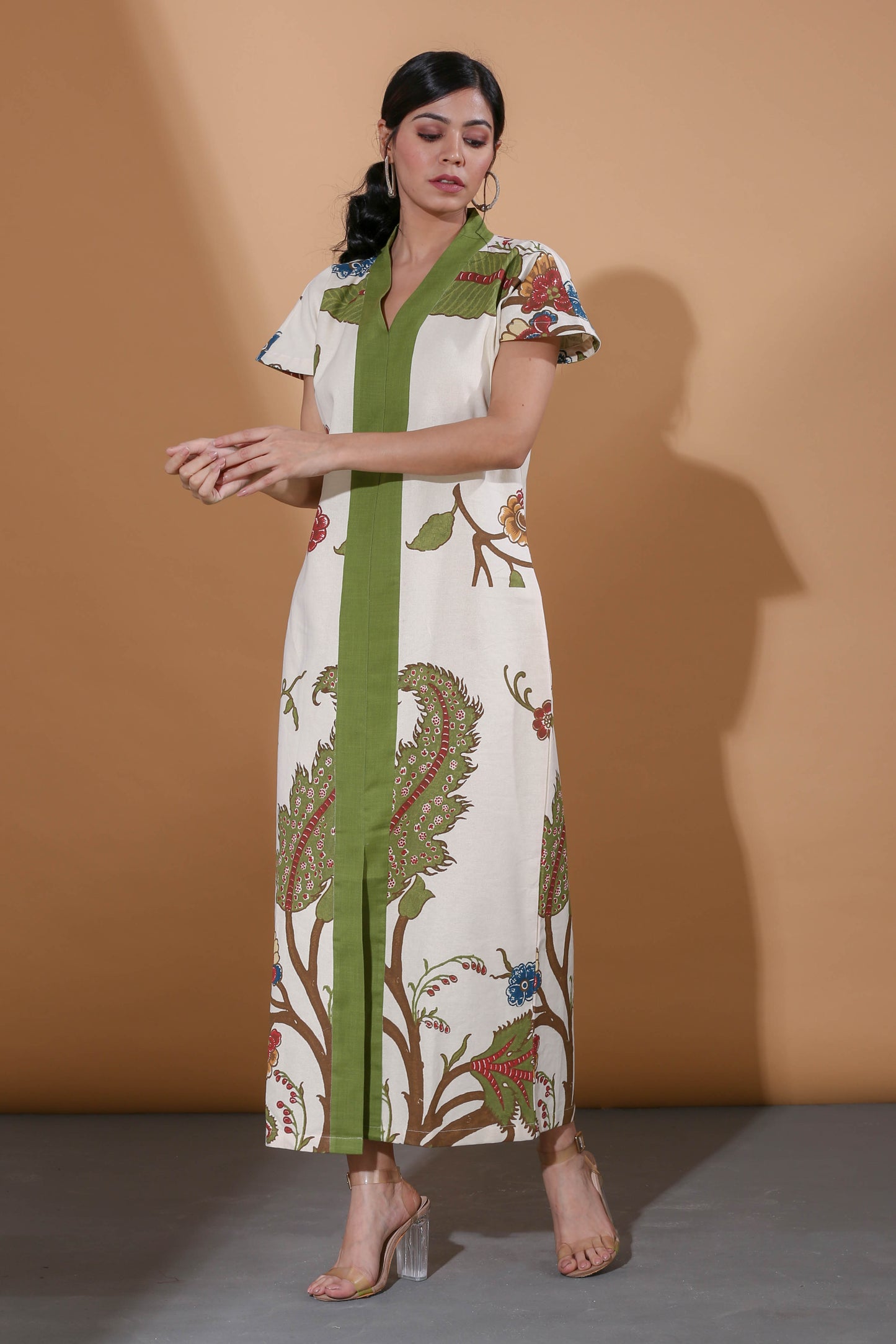 Adhikam- Off white printed kaftan dress