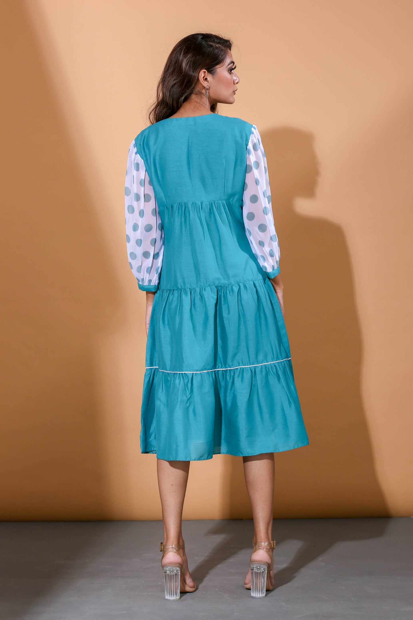 Adhikam- Teal blue tiered dress