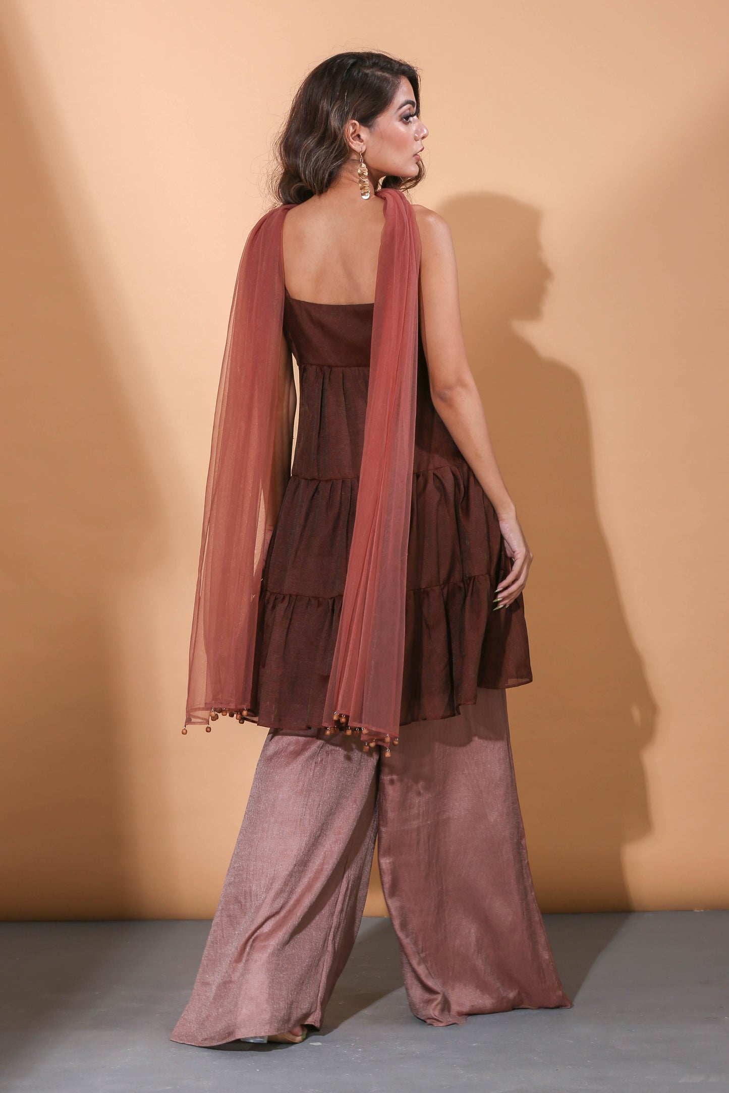 Adhikam- Brown tiered kurti set