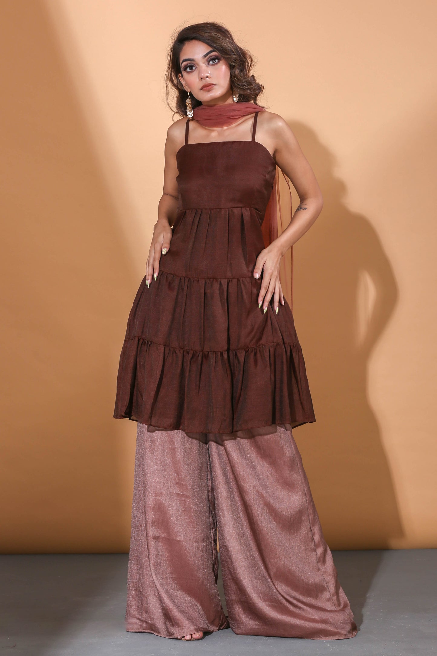 Adhikam- Brown tiered kurti set
