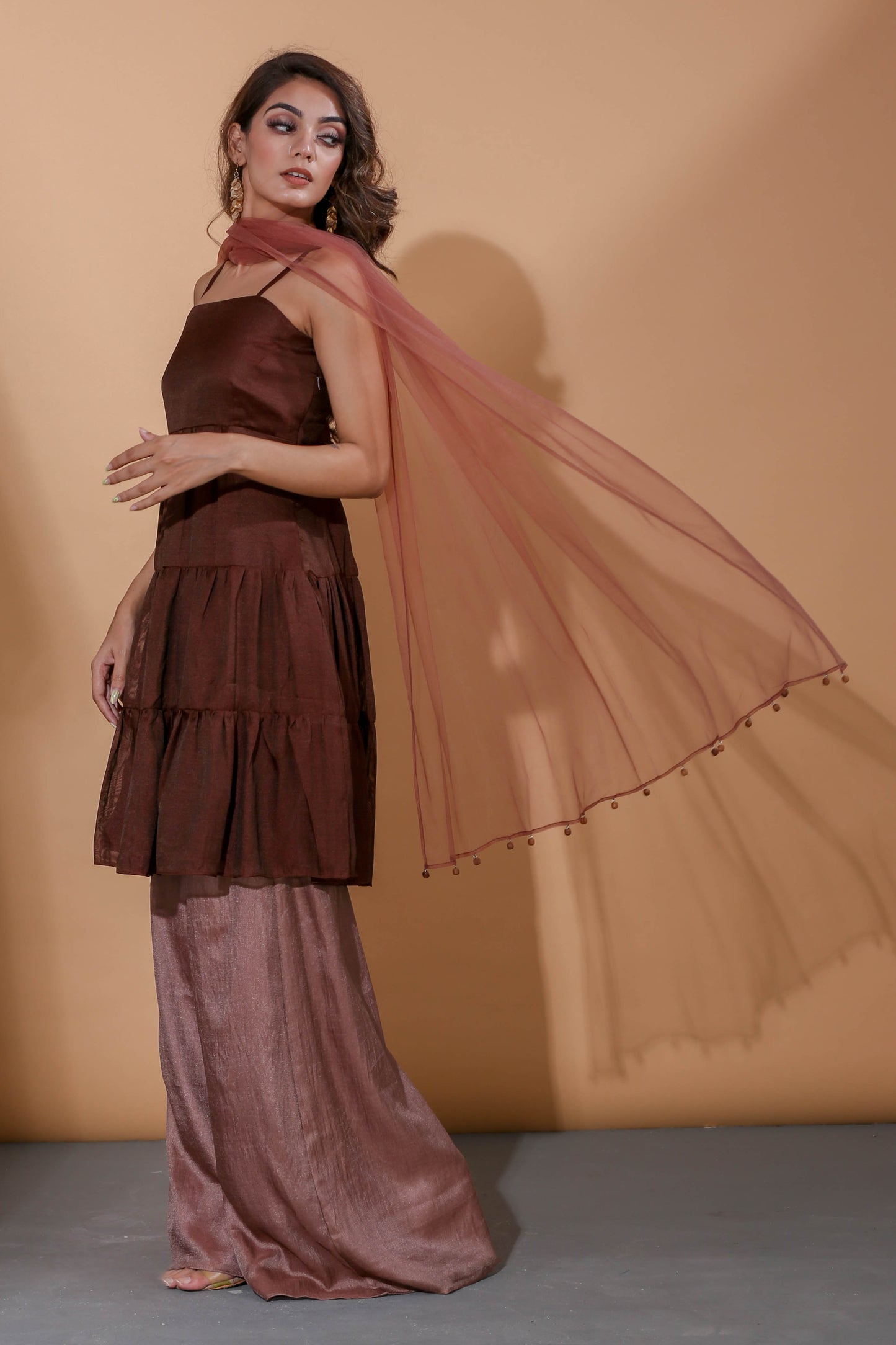 Adhikam- Brown tiered kurti set