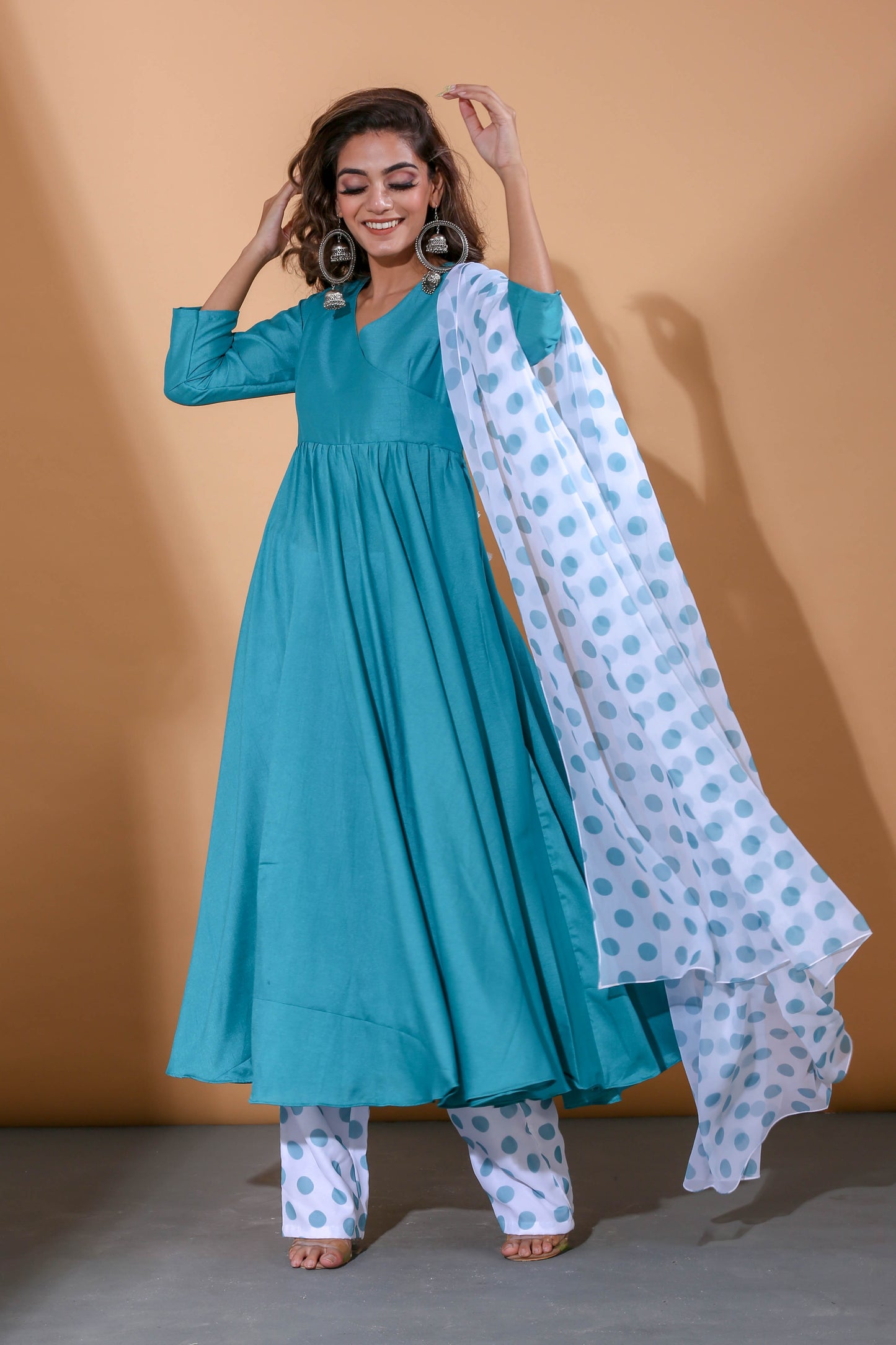 Adhikam- Teal blue anarkali set