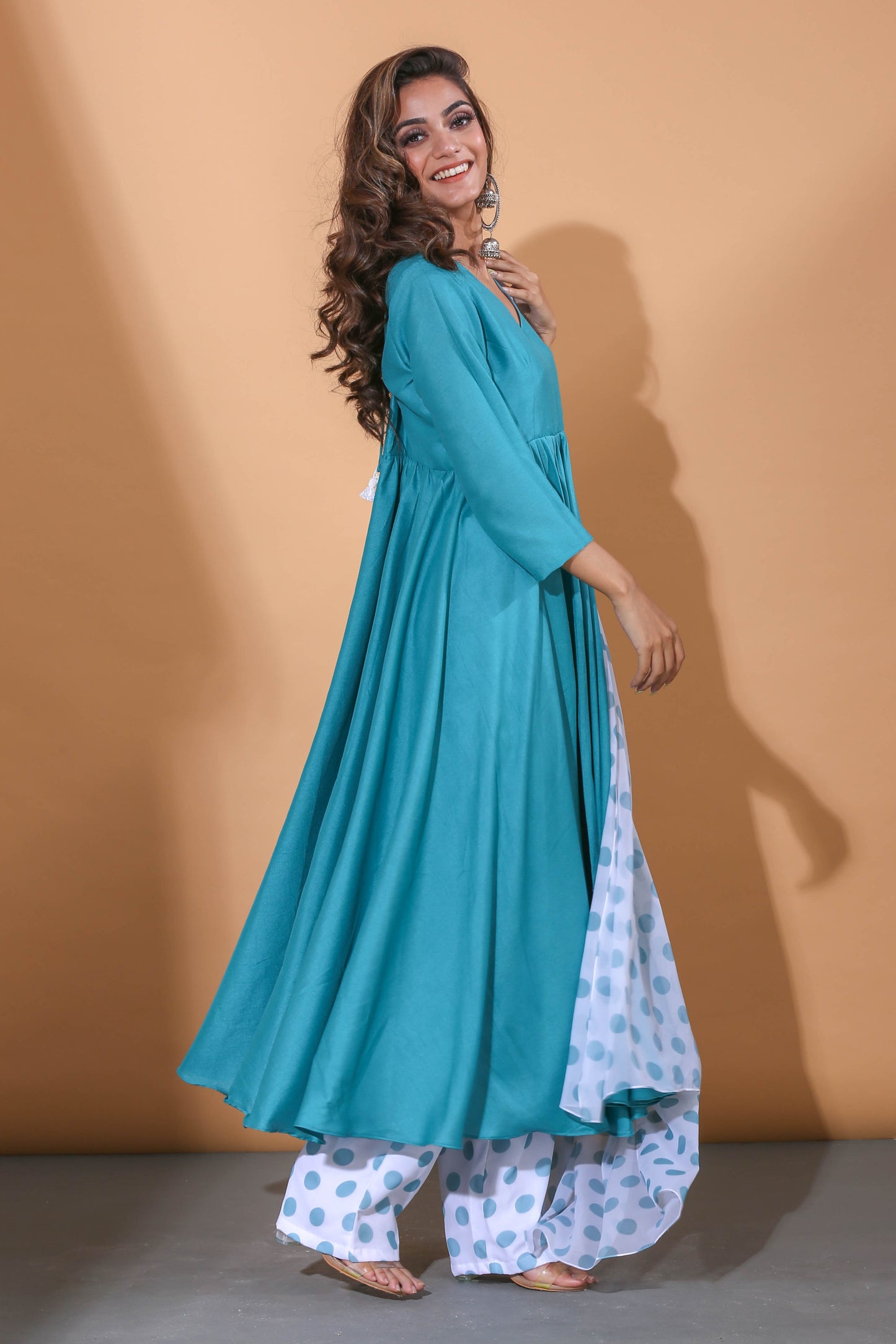 Adhikam- Teal blue anarkali set
