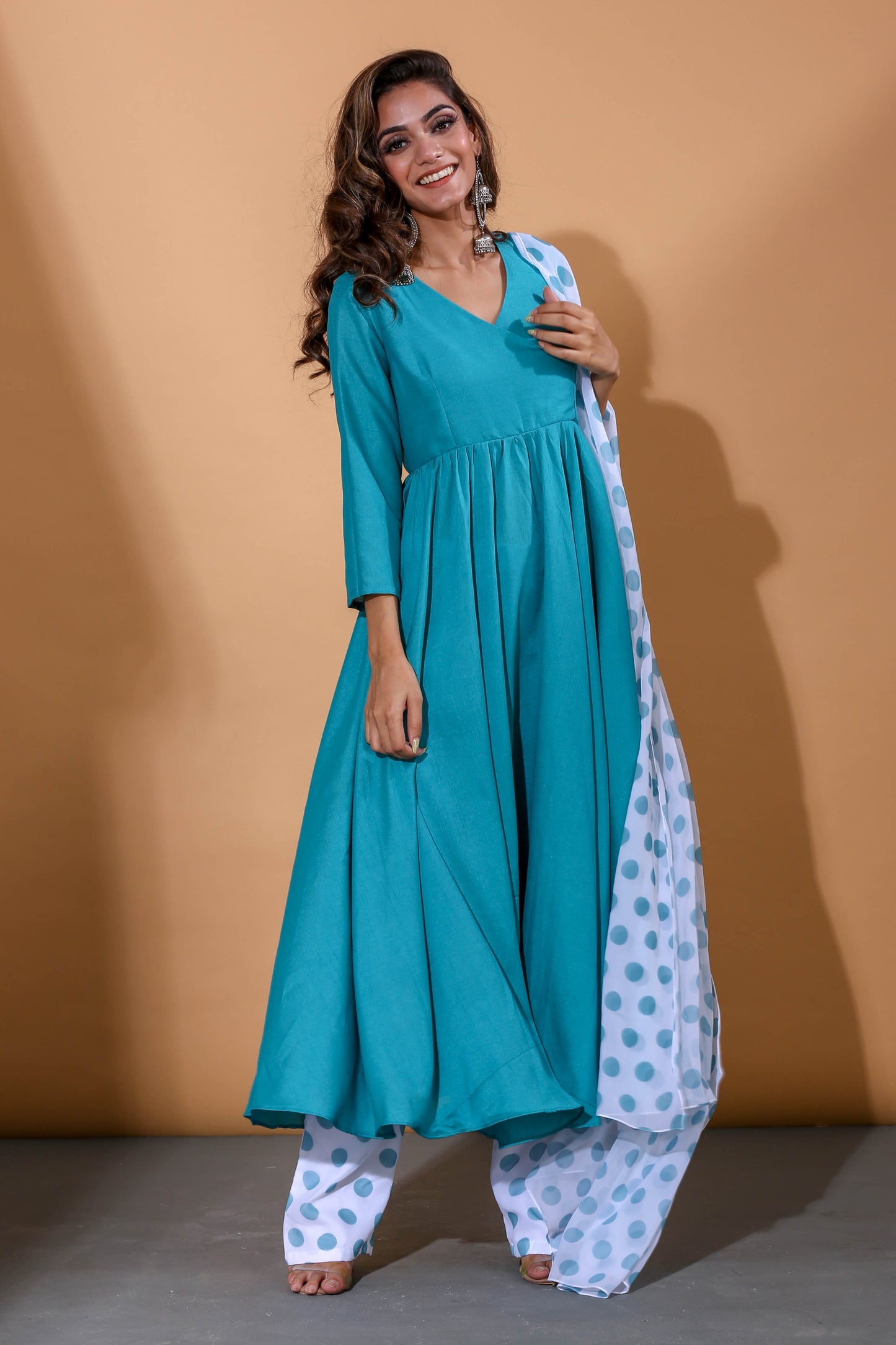 Adhikam- Teal blue anarkali set