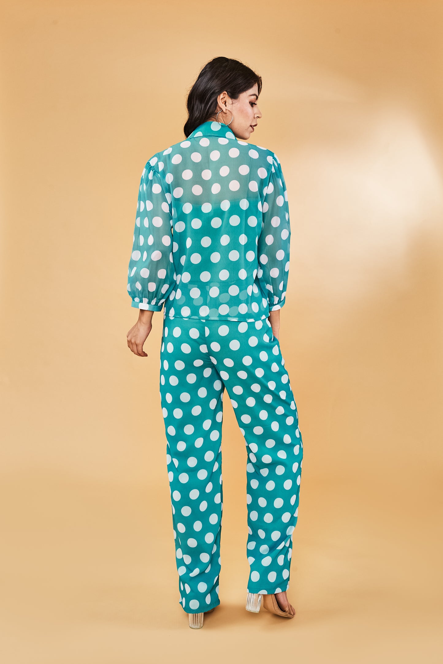 Retro Blue Polka Dot Pants & Shirt Set