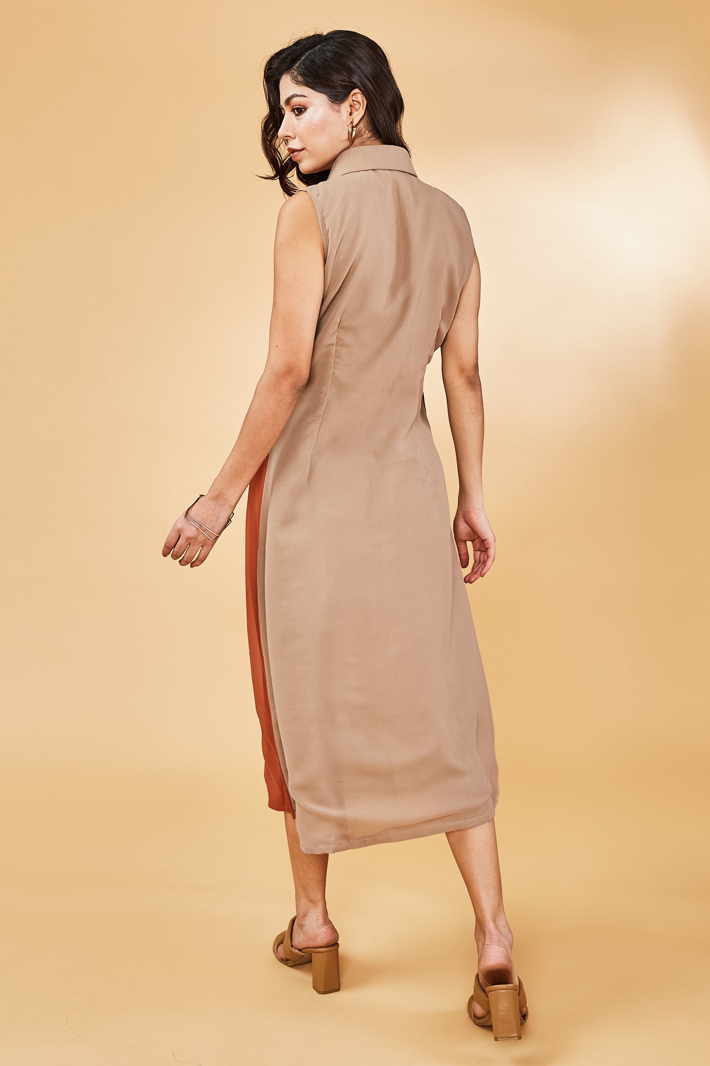 Tri-colour button down dress