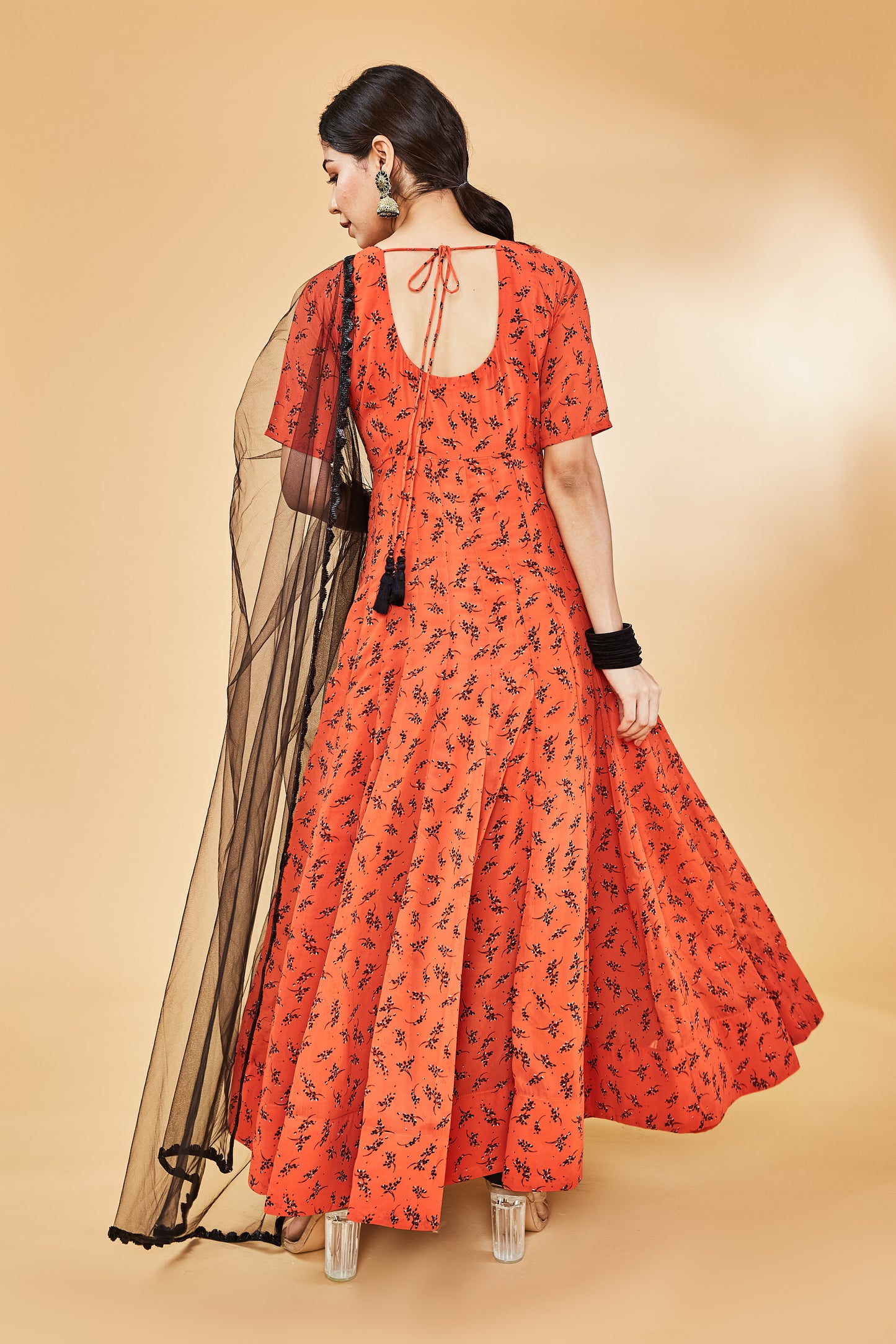 Orange Anarkali Set