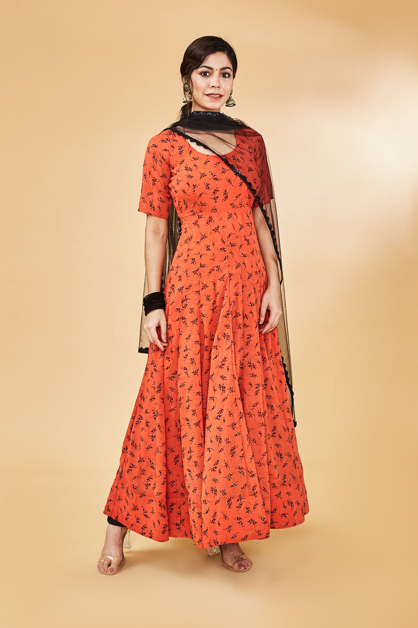 Orange Anarkali Set